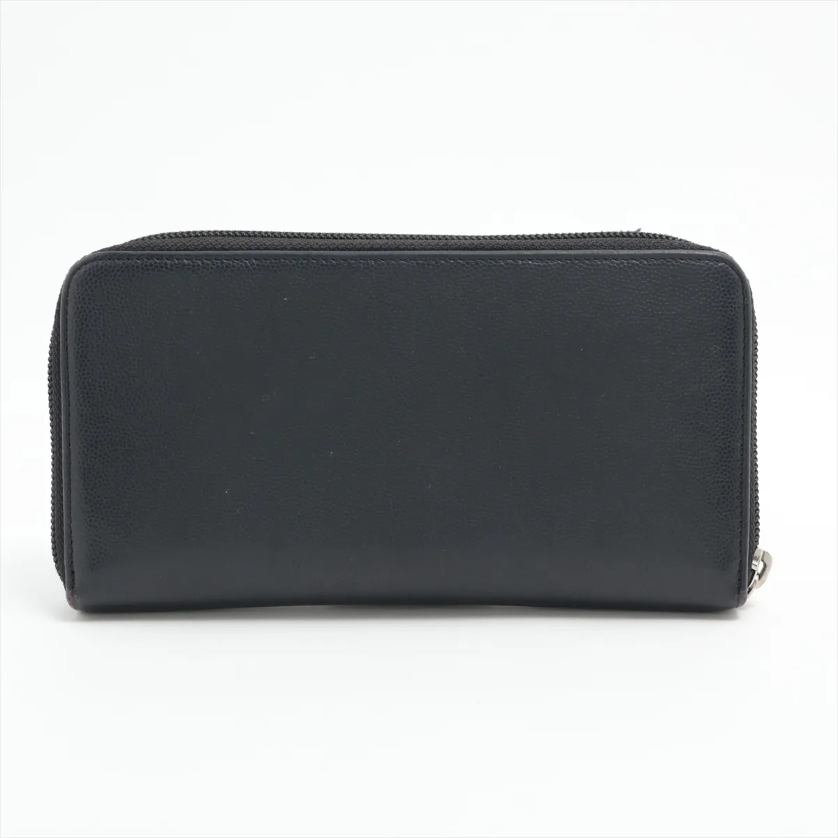 Coco Mark Caviar Skin Round Zip Wallet, Black, Silver Hardware, 23673926 — view 2