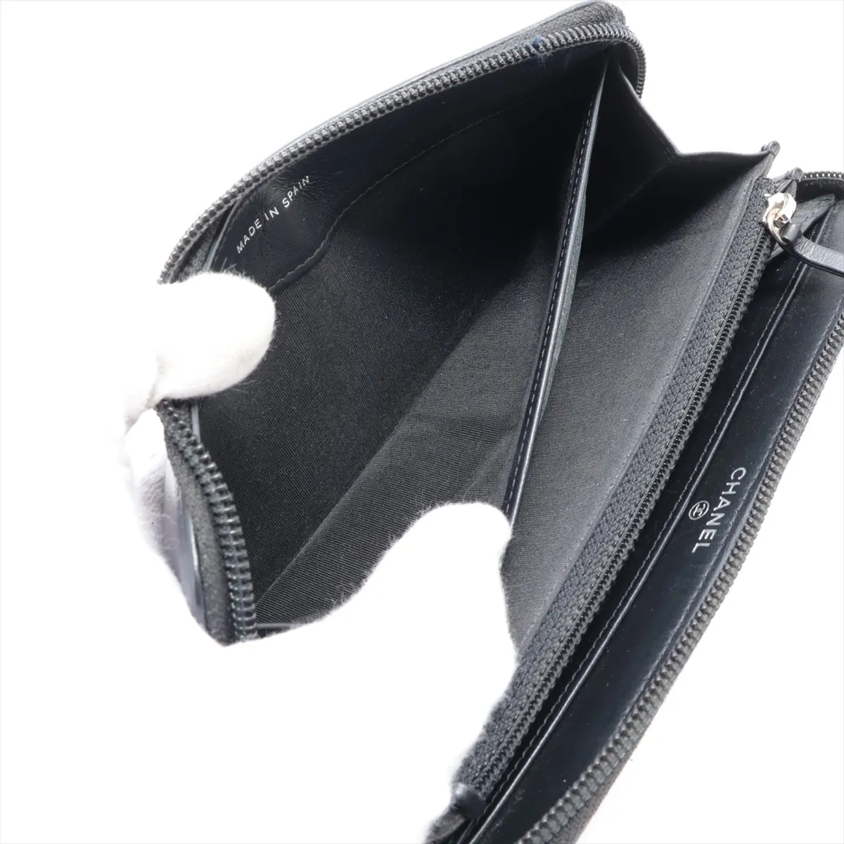 Coco Mark Caviar Skin Round Zip Wallet, Black, Silver Hardware, 23673926 — view 4