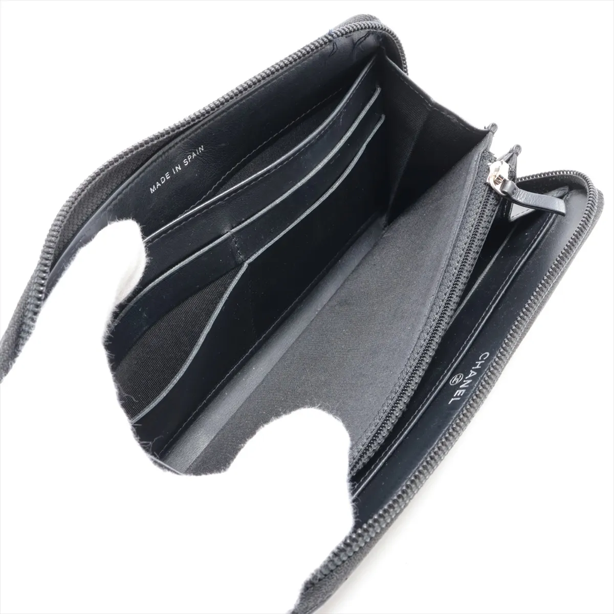 Coco Mark Caviar Skin Round Zip Wallet, Black, Silver Hardware, 23673926 — view 5