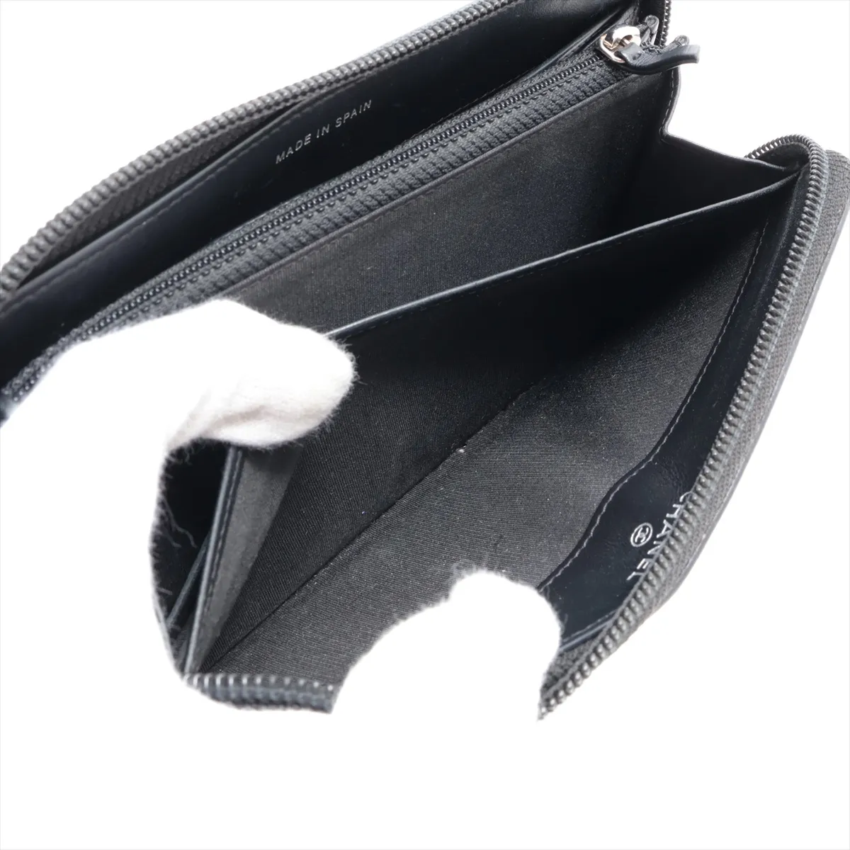 Coco Mark Caviar Skin Round Zip Wallet, Black, Silver Hardware, 23673926 — view 7