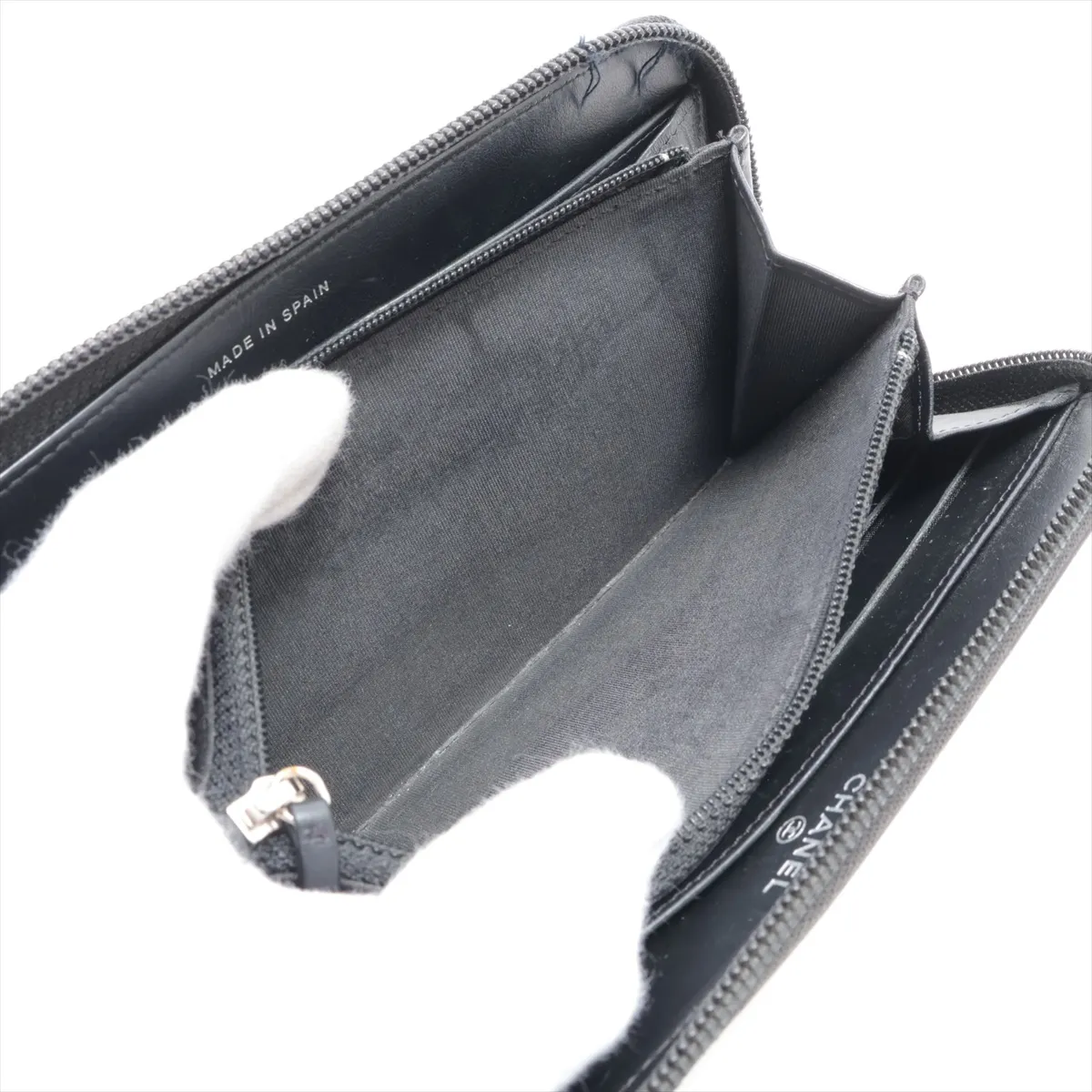 Coco Mark Caviar Skin Round Zip Wallet, Black, Silver Hardware, 23673926 — view 8