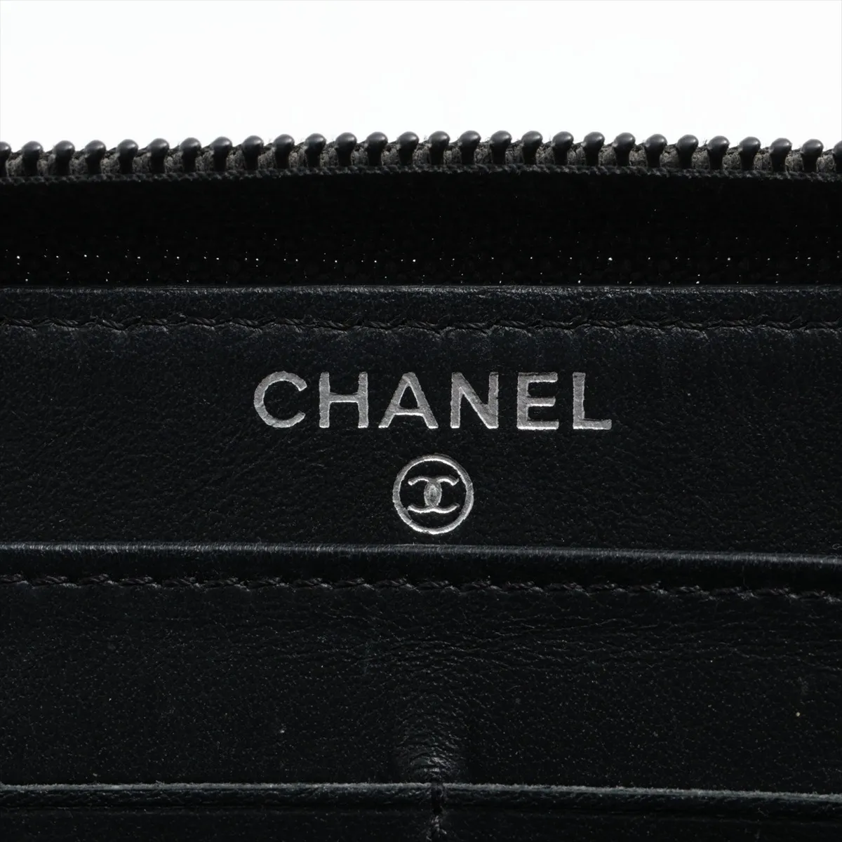 Coco Mark Caviar Skin Round Zip Wallet, Black, Silver Hardware, 23673926 — view 9