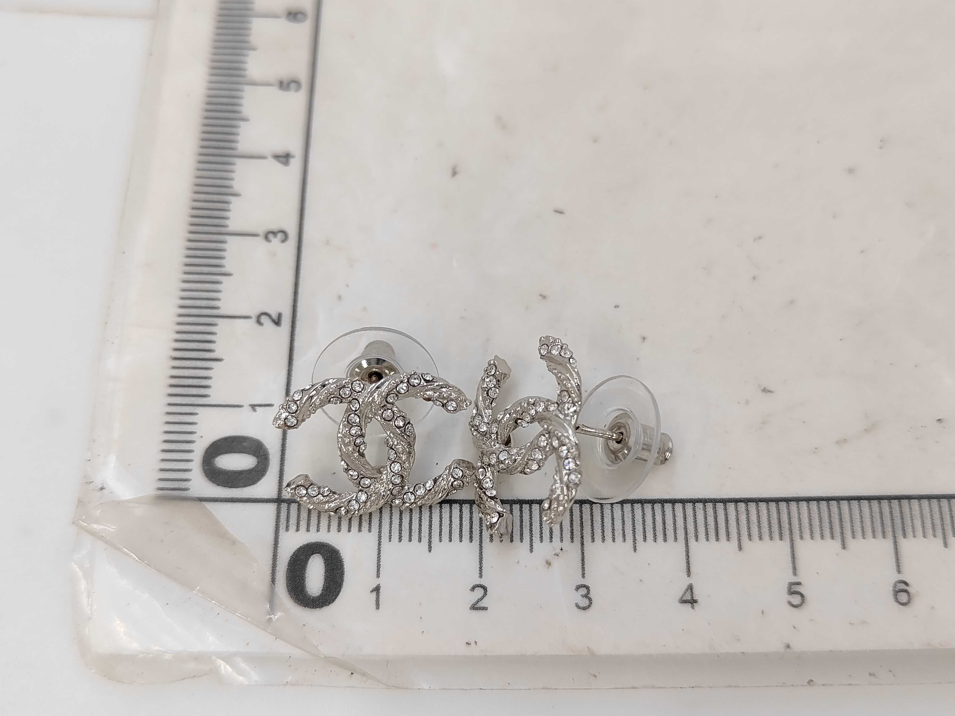 A18V Coco Mark Rhinestone Earrings, Silver Earrings — view 6