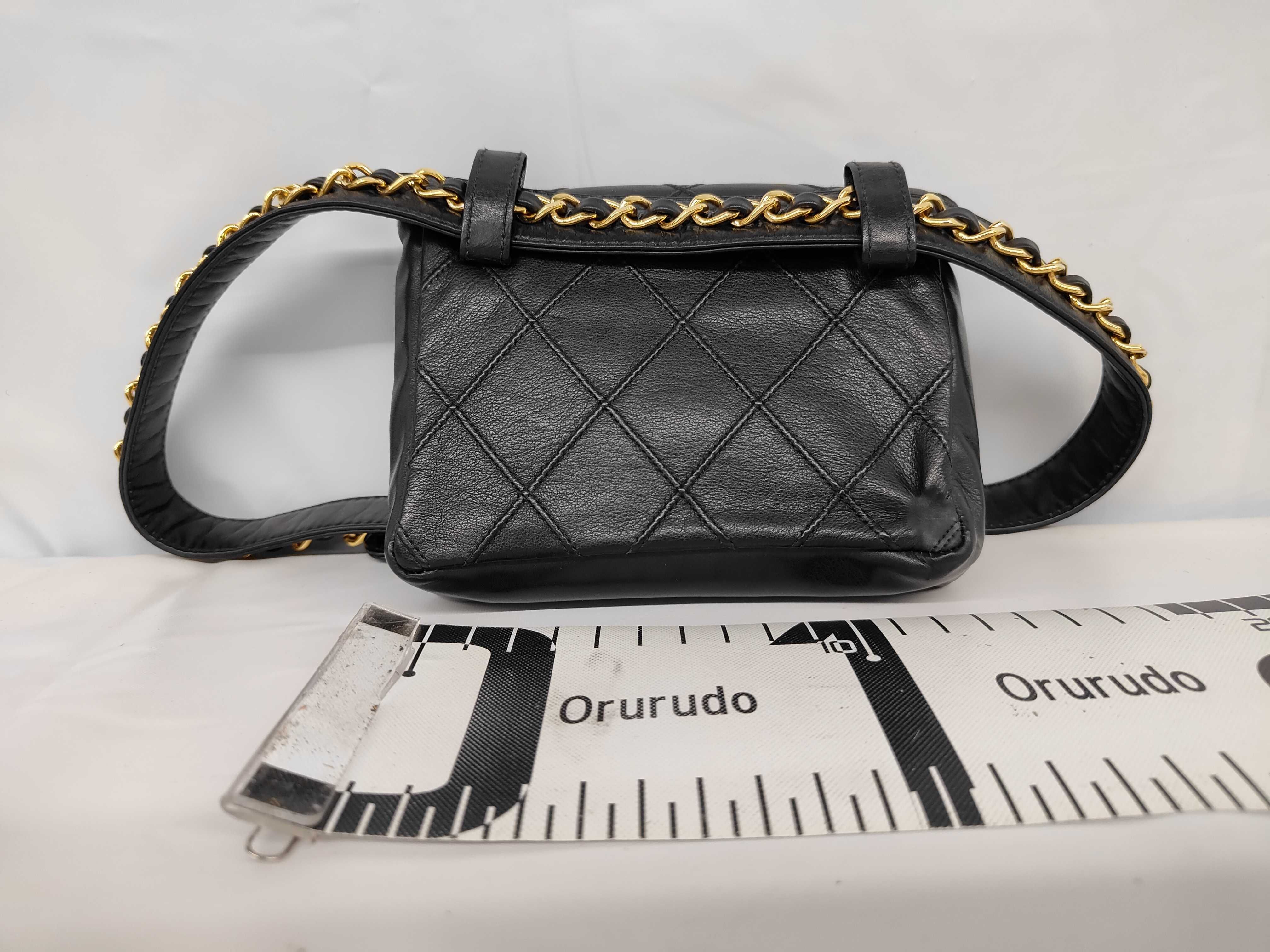 Matelassé Lambskin Chain Shoulder Pouch with Gold Hardware, Black Waist Bag — view 2