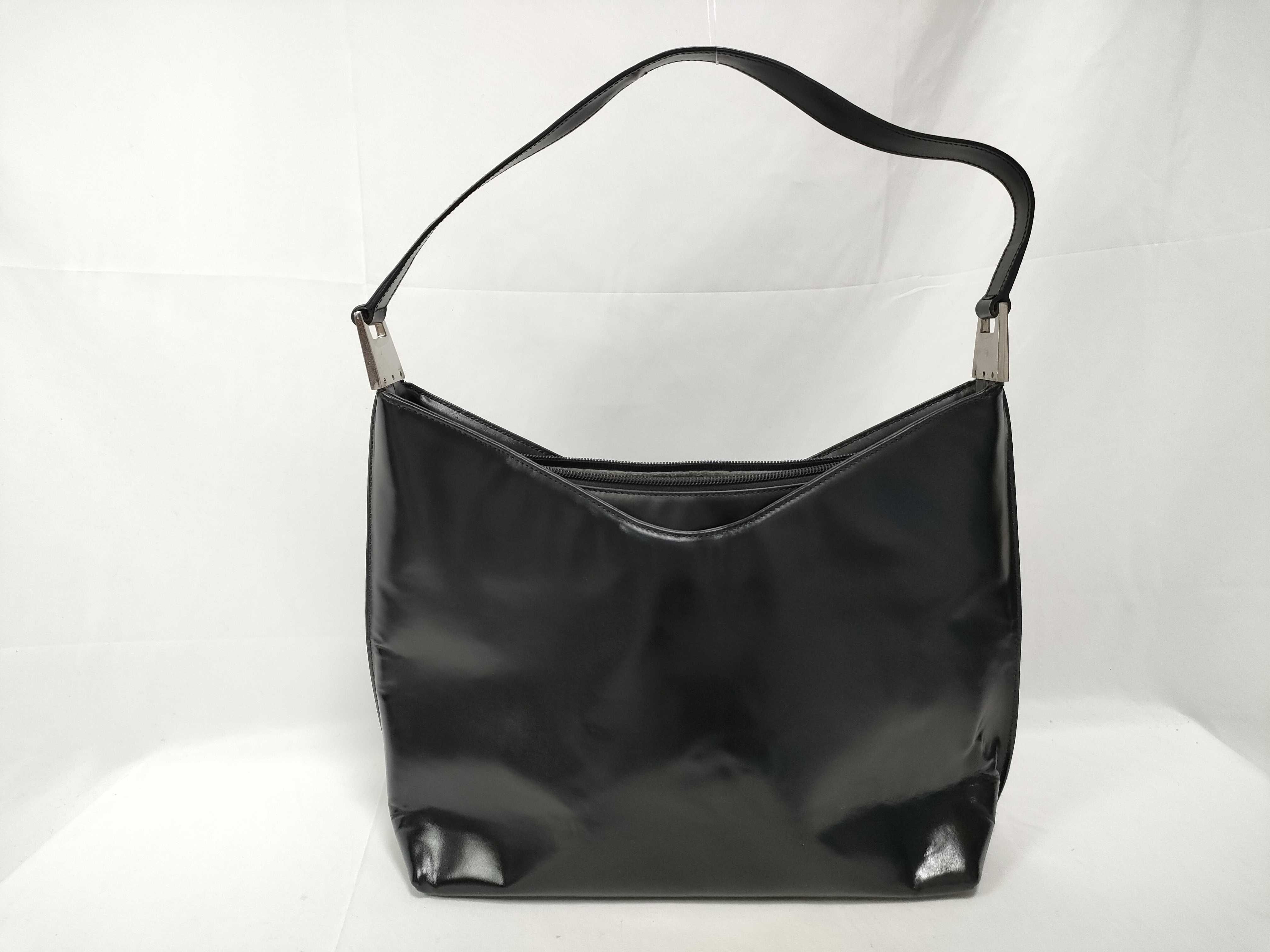 leather semi-shoulder bag black handbag