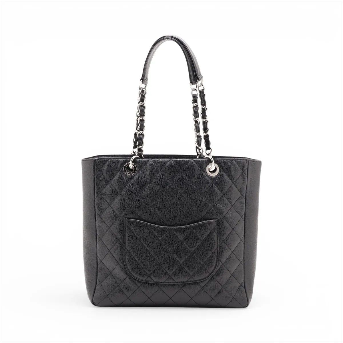 Matelassé Caviar Skin Chain Tote Bag, Black with Silver Hardware, Item No. 16841490 (Serial Number 16) — view 2