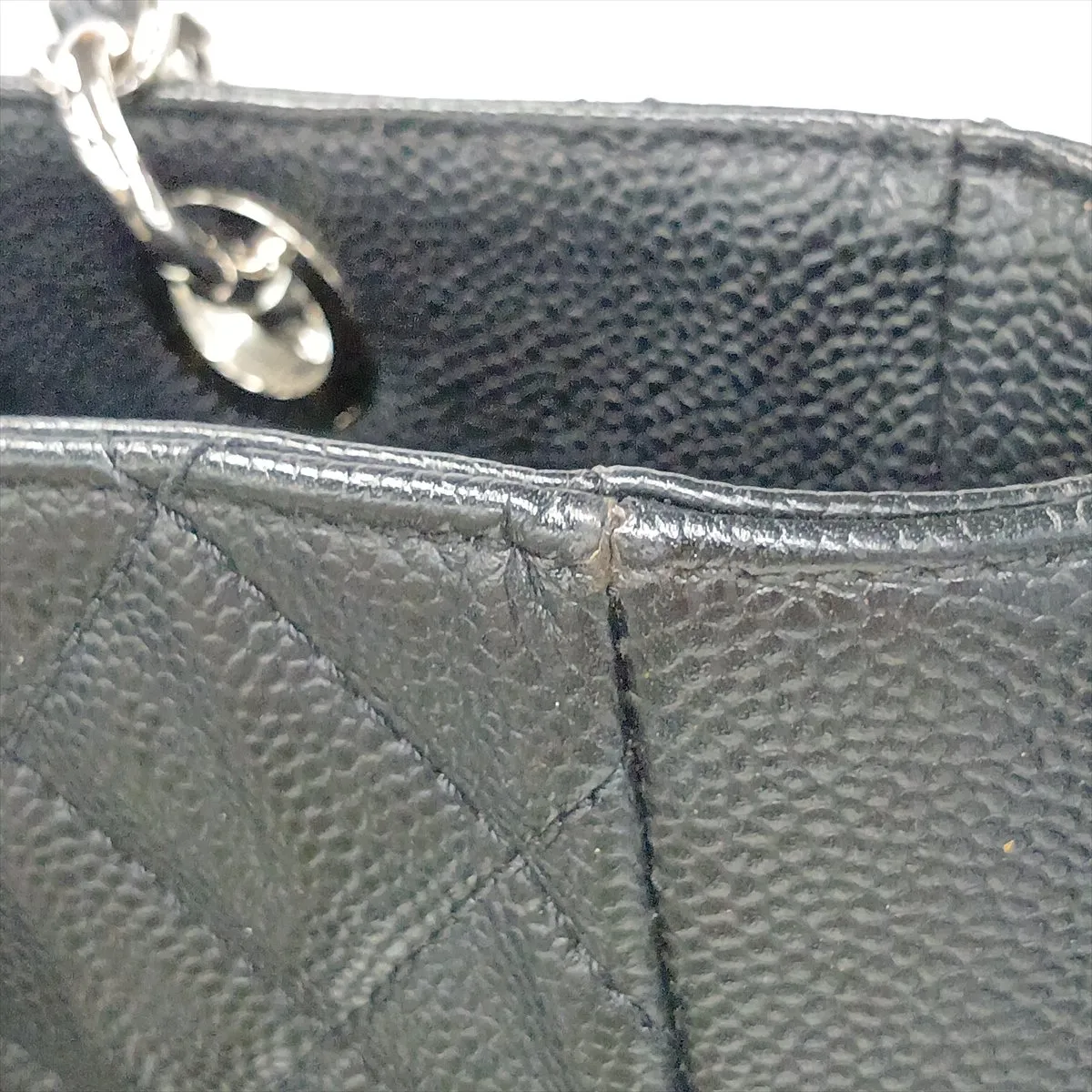 Matelassé Caviar Skin Chain Tote Bag, Black with Silver Hardware, Item No. 16841490 (Serial Number 16) — view 14