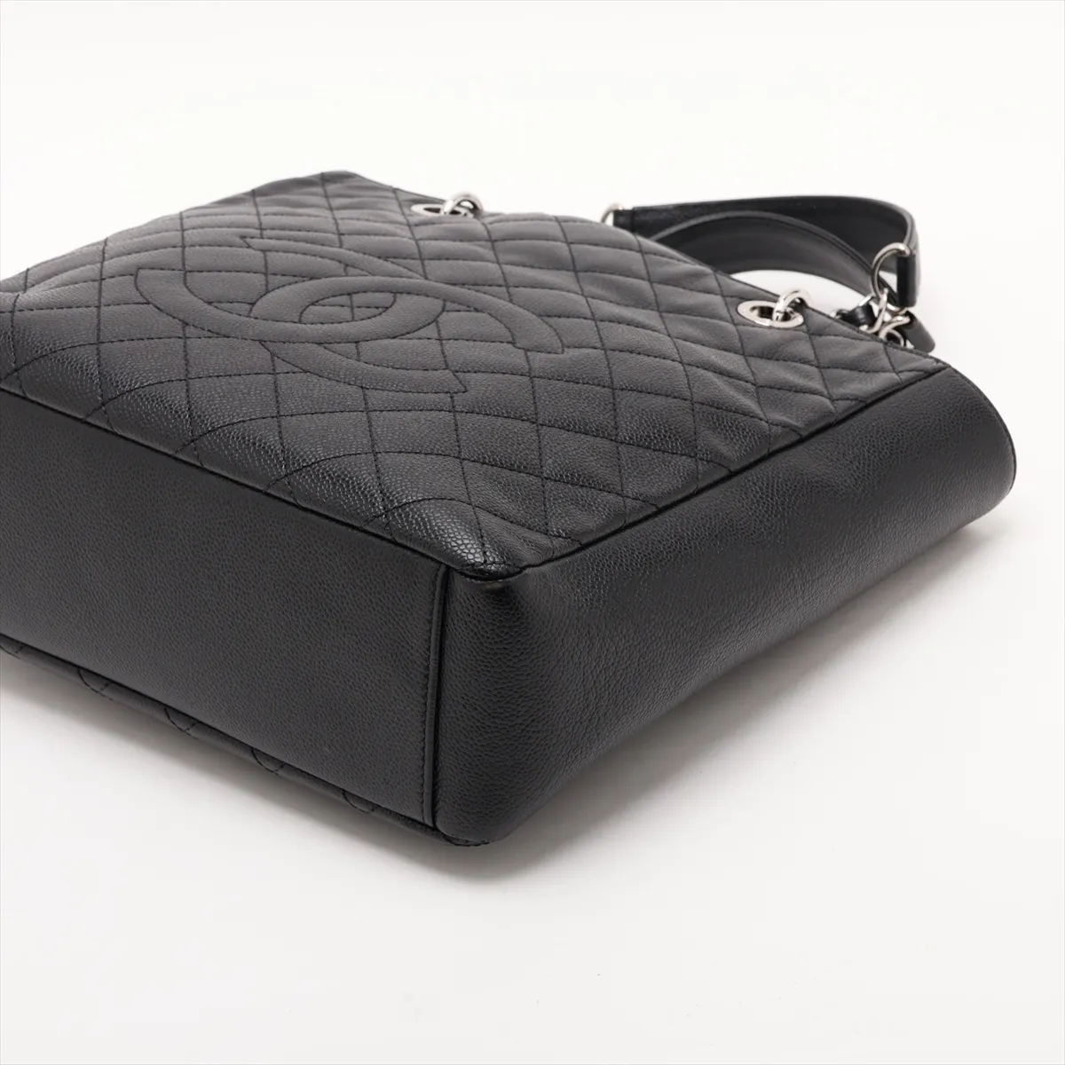 Matelassé Caviar Skin Chain Tote Bag, Black with Silver Hardware, Item No. 16841490 (Serial Number 16) — view 3