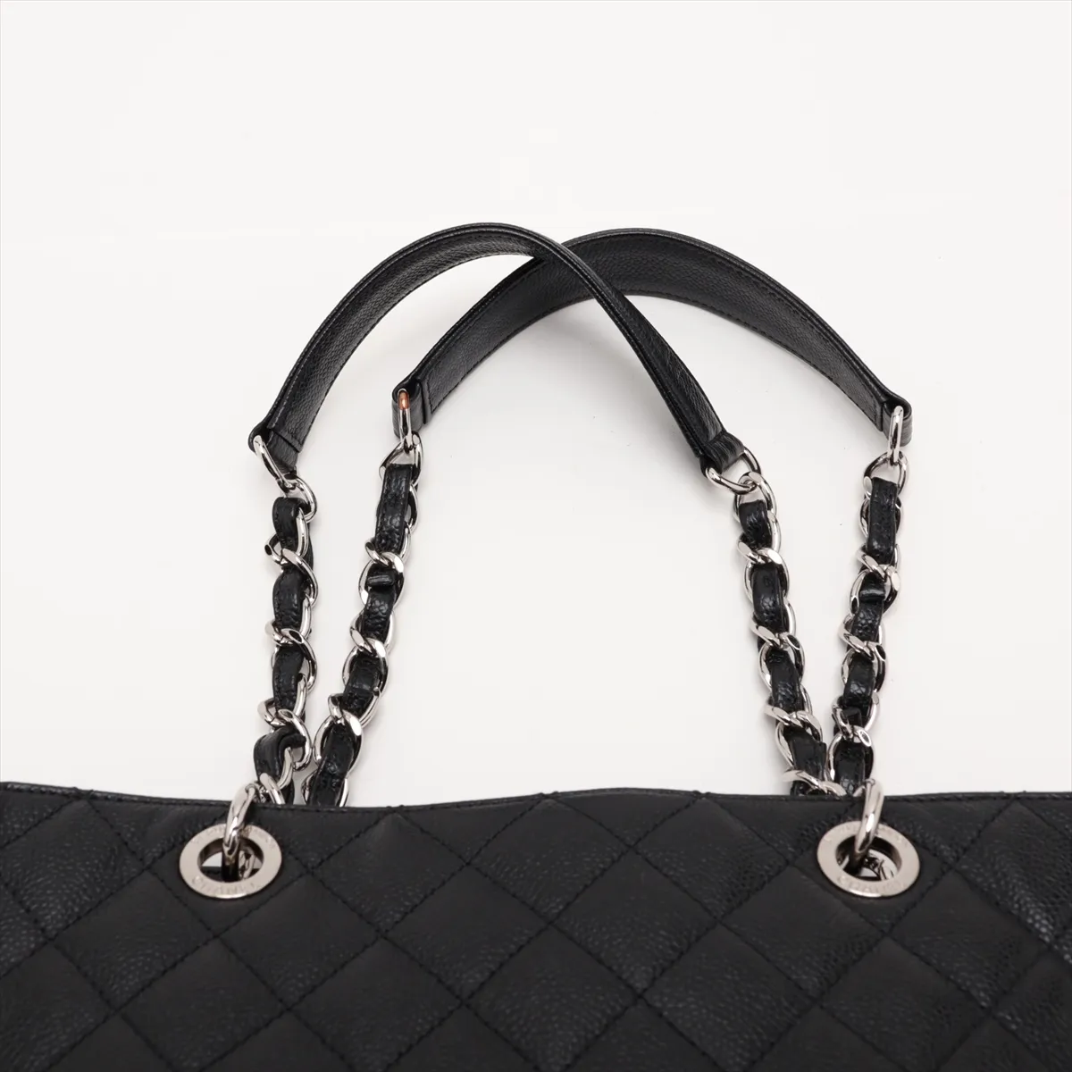 Matelassé Caviar Skin Chain Tote Bag, Black with Silver Hardware, Item No. 16841490 (Serial Number 16) — view 6
