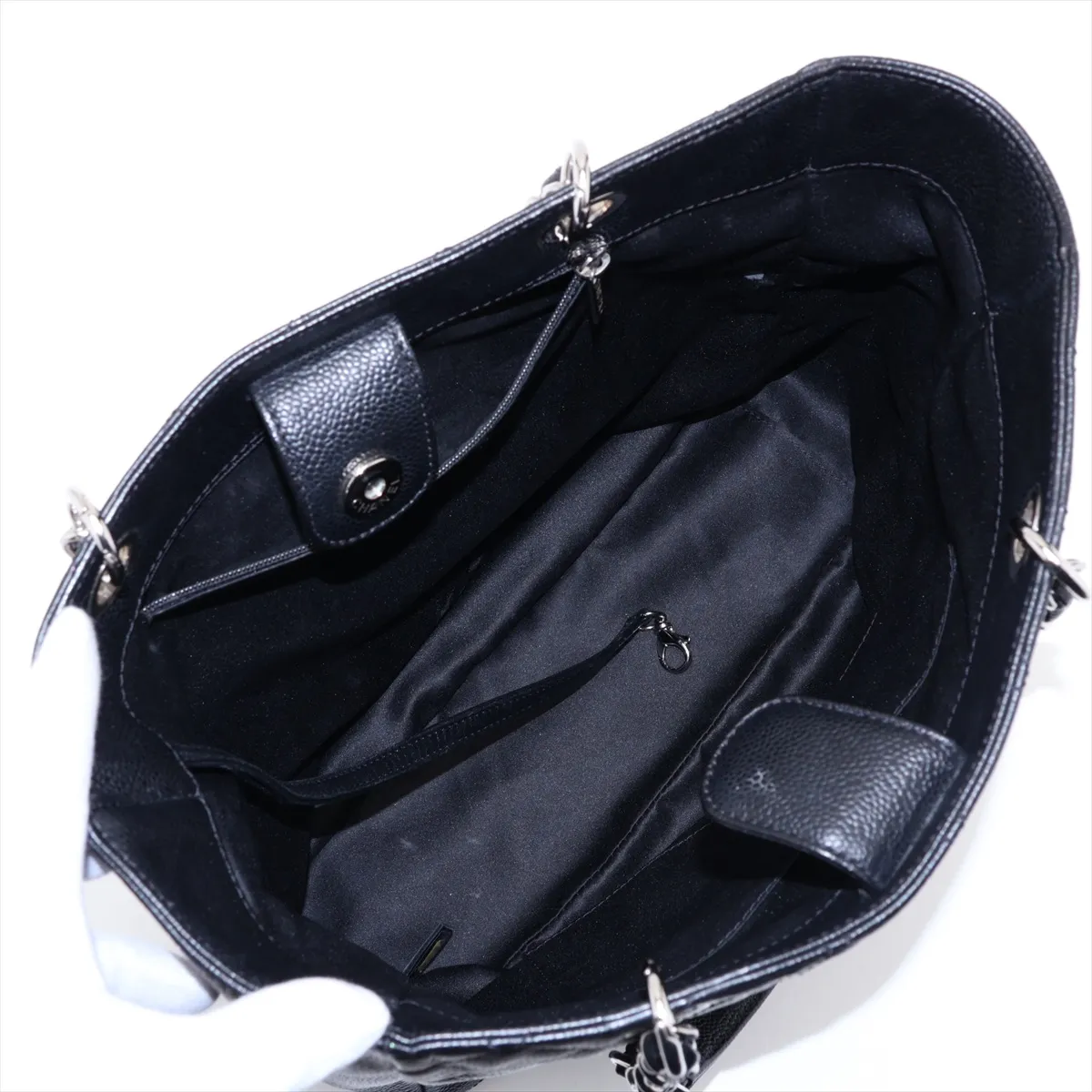 Matelassé Caviar Skin Chain Tote Bag, Black with Silver Hardware, Item No. 16841490 (Serial Number 16) — view 7