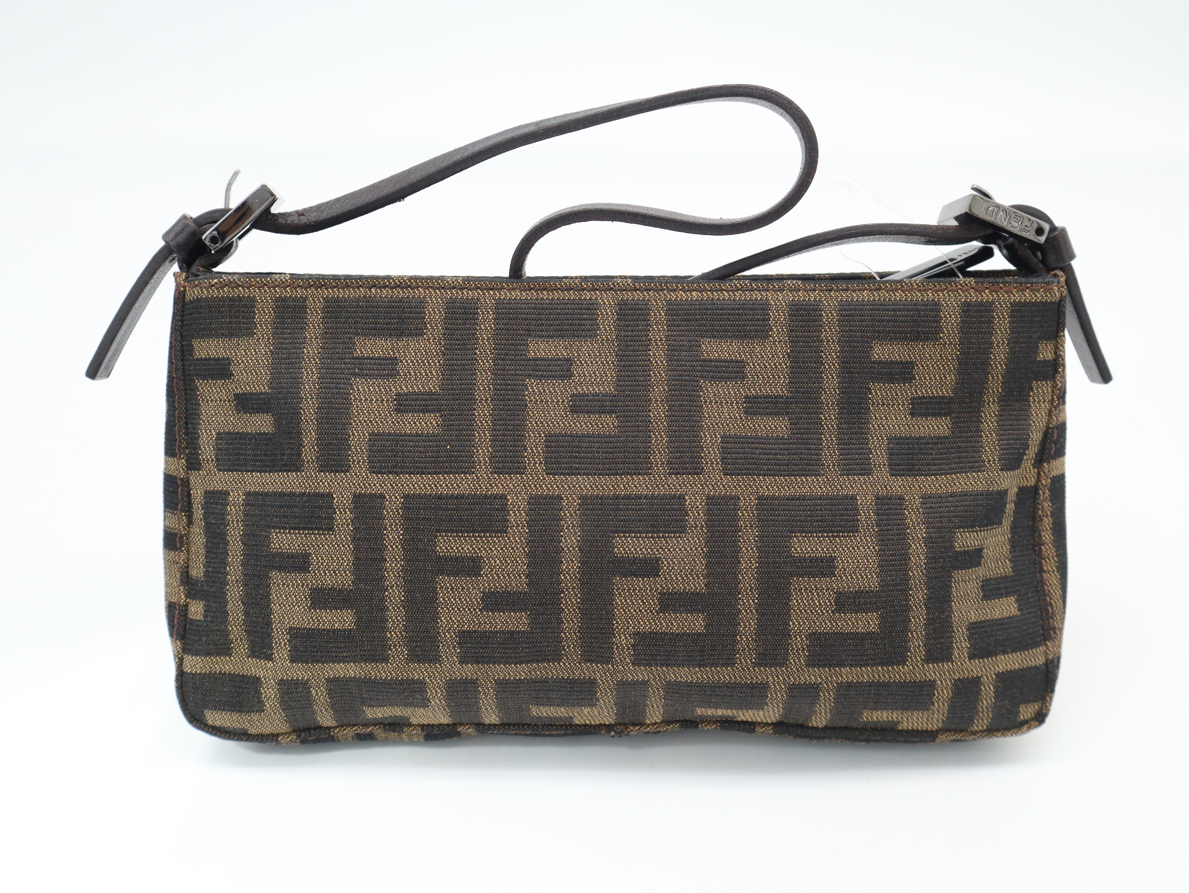 Zucca Shoulder Pouch, Canvas and Leather, Brown, with Dust Bag. — view 2