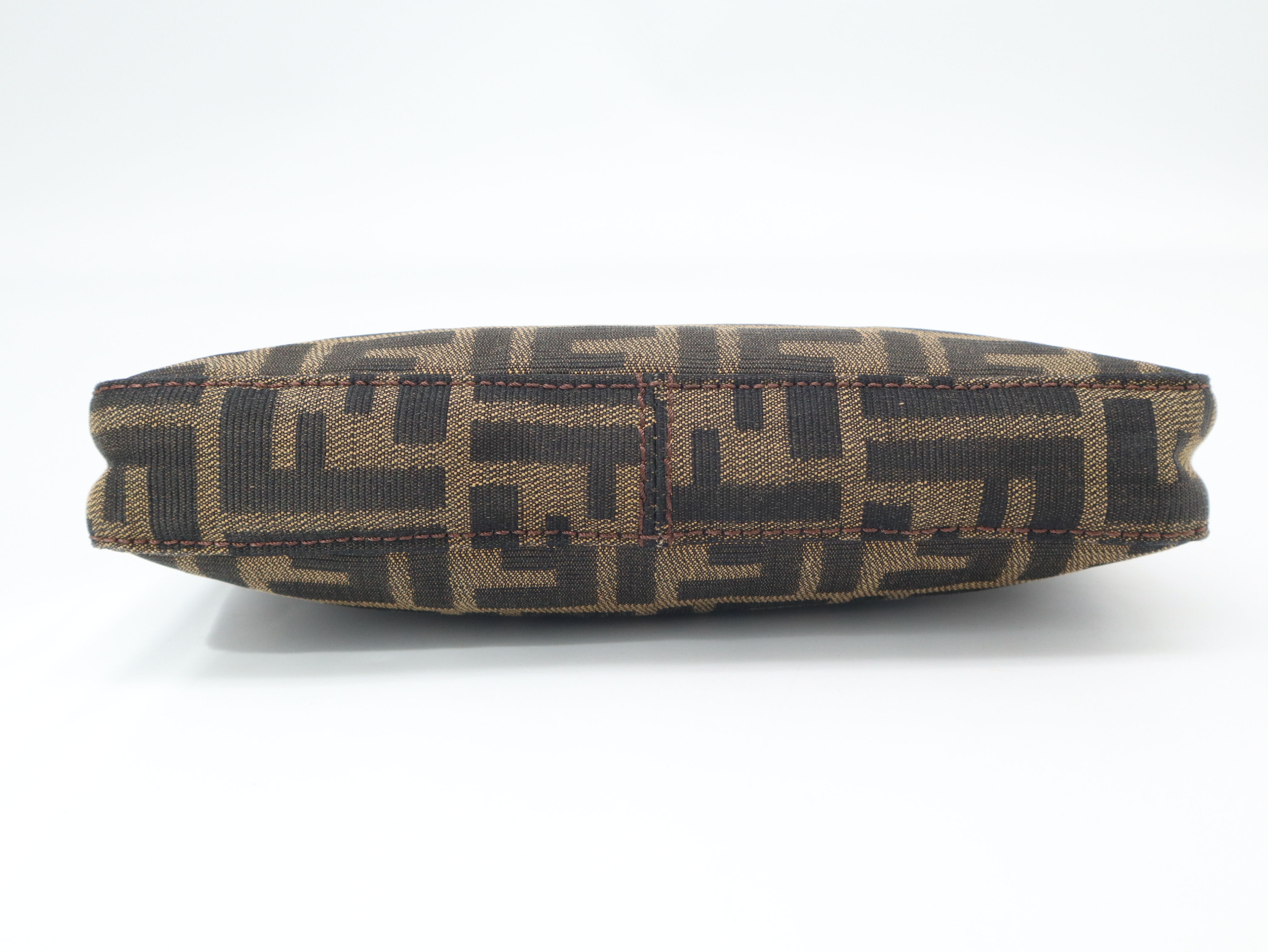 Zucca Shoulder Pouch, Canvas and Leather, Brown, with Dust Bag. — view 5
