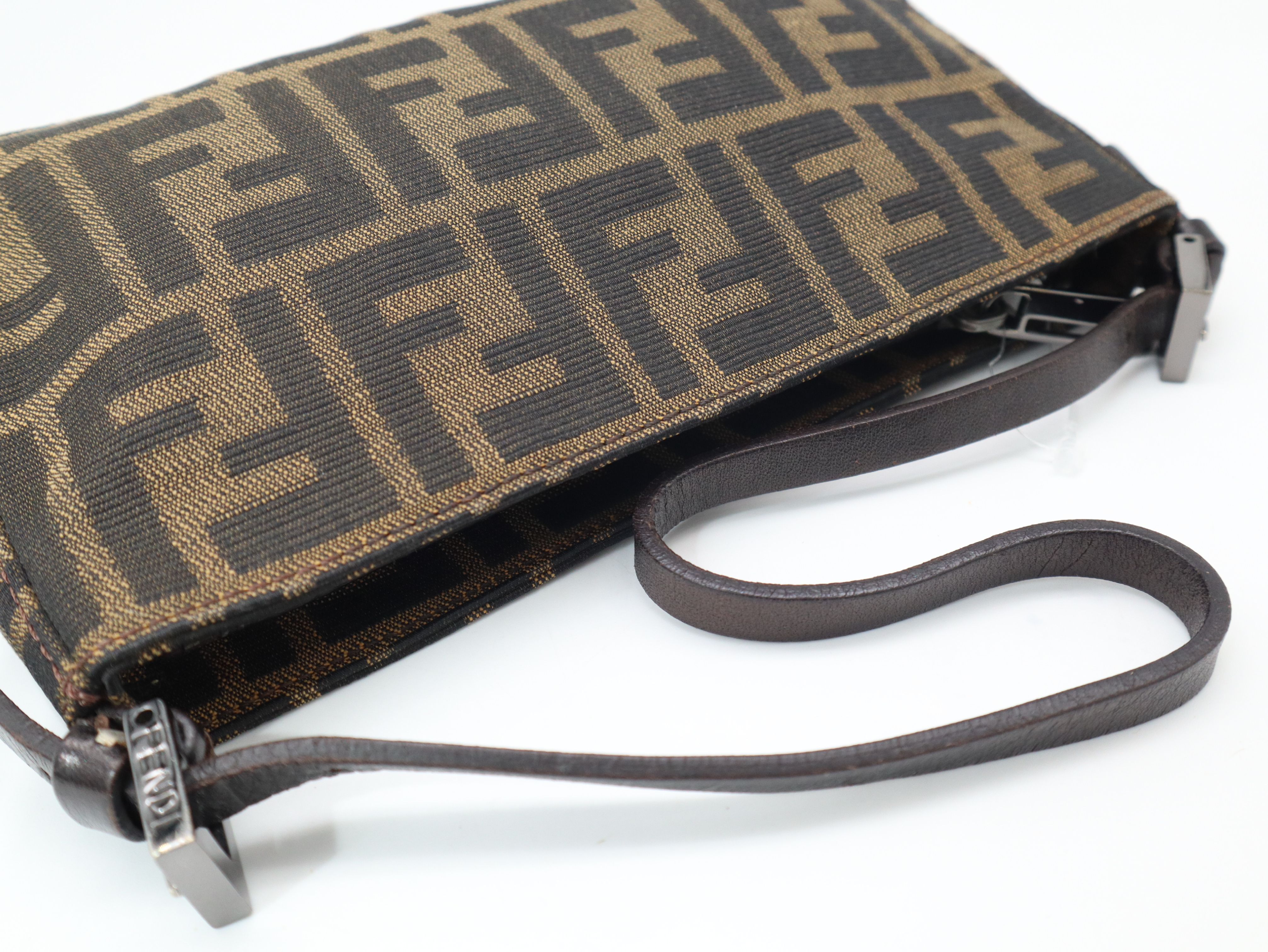 Zucca Shoulder Pouch, Canvas and Leather, Brown, with Dust Bag. — view 6