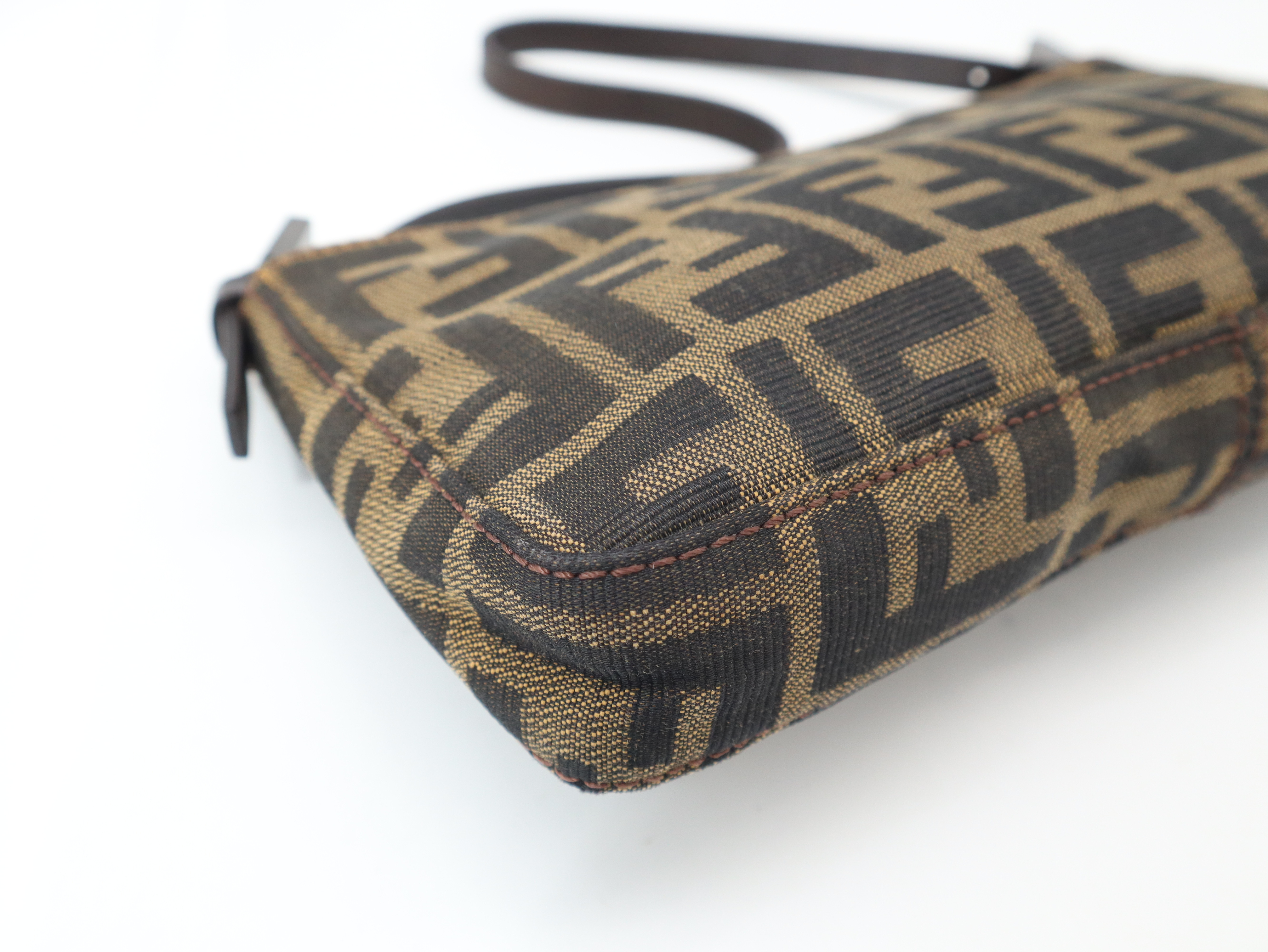 Zucca Shoulder Pouch, Canvas and Leather, Brown, with Dust Bag. — view 7