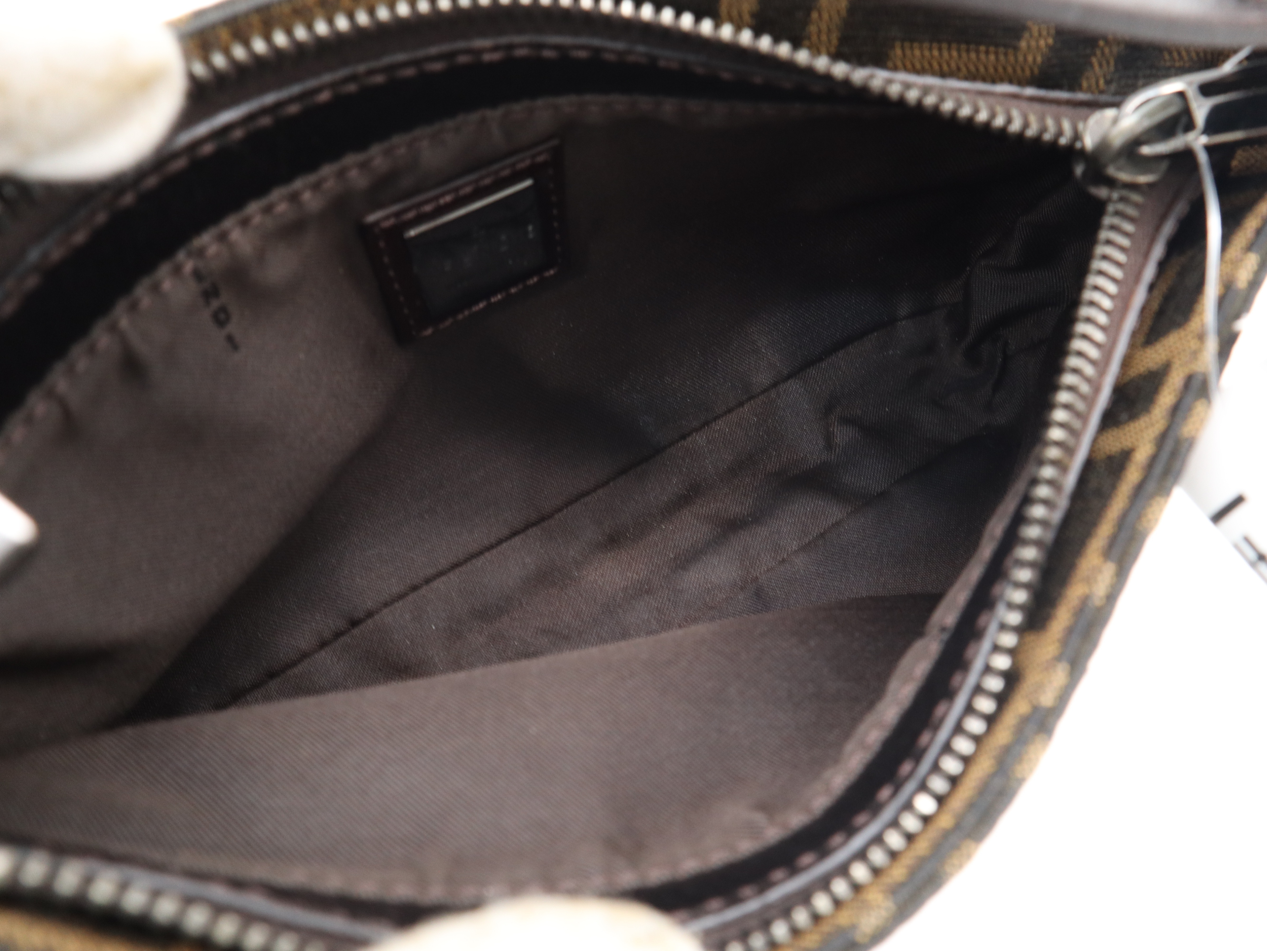 Zucca Shoulder Pouch, Canvas and Leather, Brown, with Dust Bag. — view 8