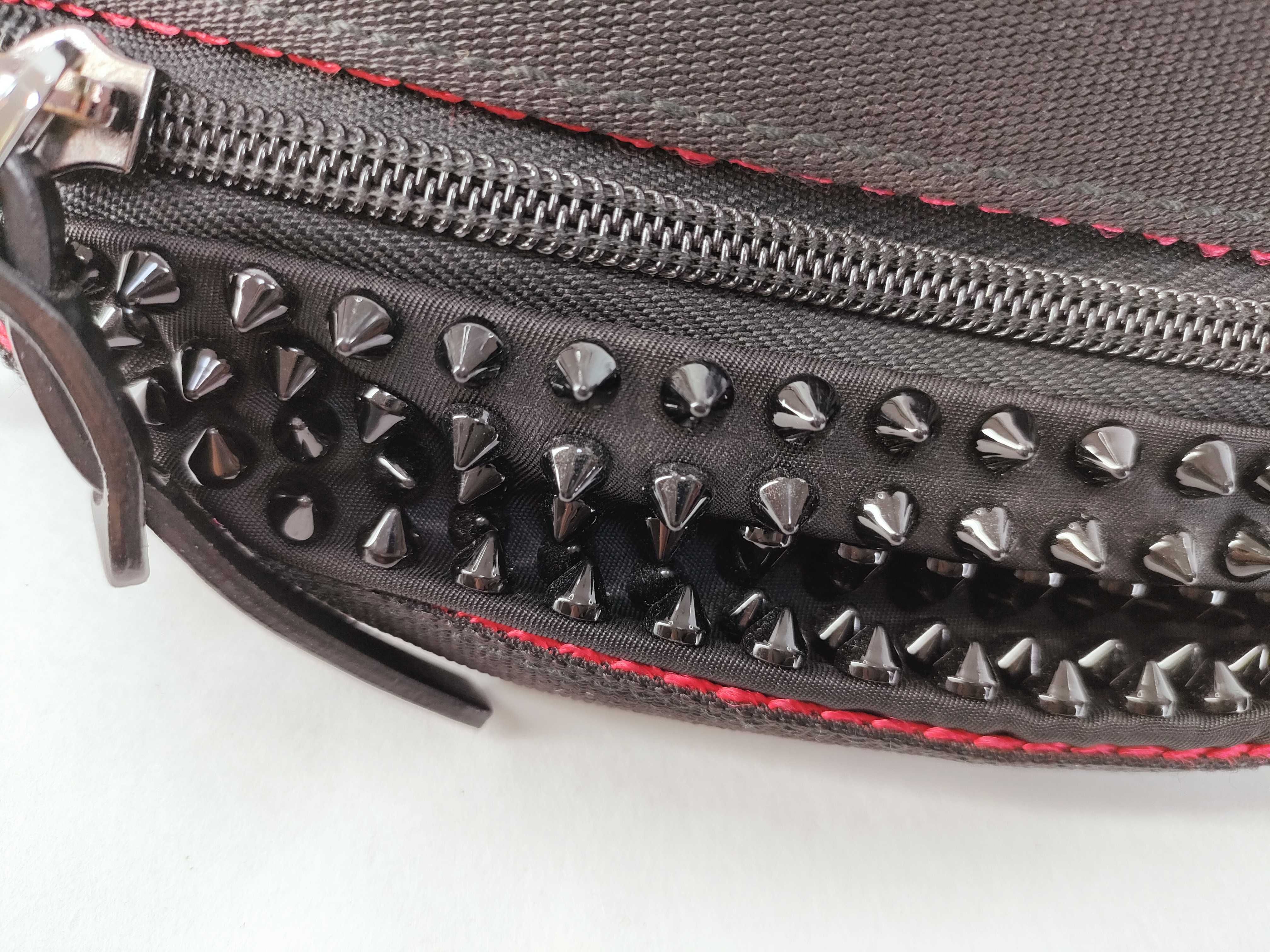 Studded Nylon x Leather Body Bag, Black Shoulder Bag — view 13