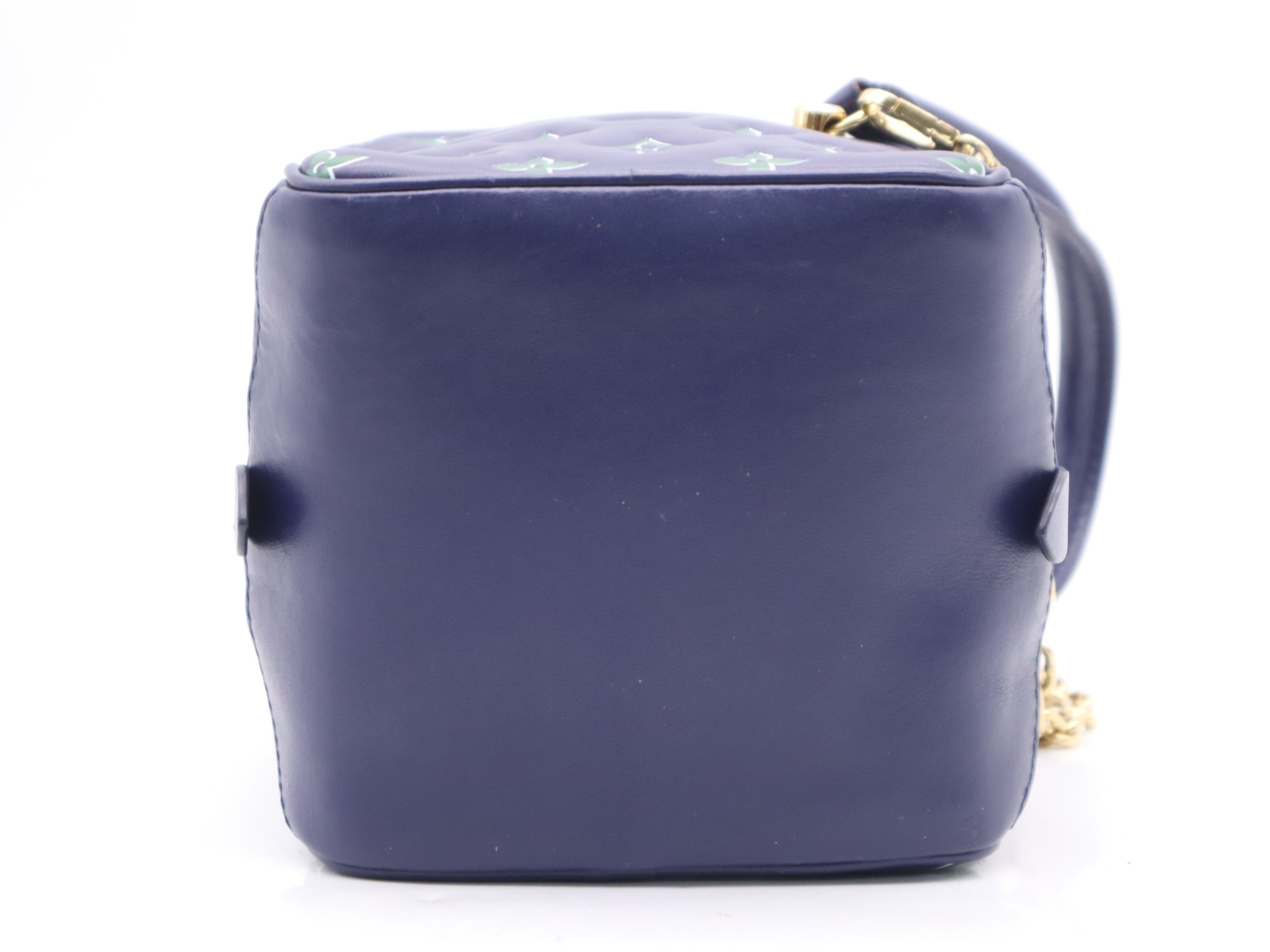 Lambskin monogram square bag in blue and green with chain strap. — view 4