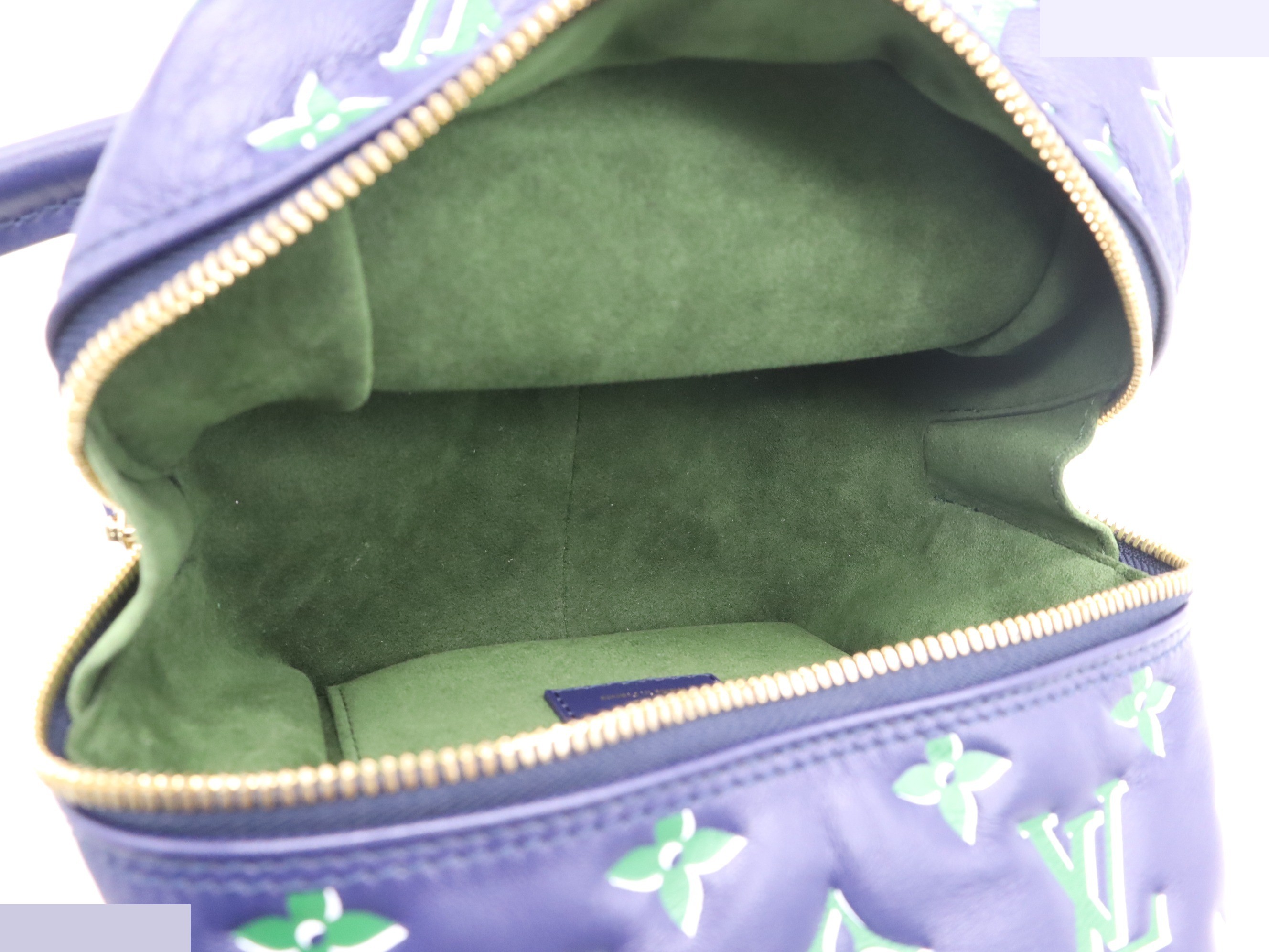 Lambskin monogram square bag in blue and green with chain strap. — view 8