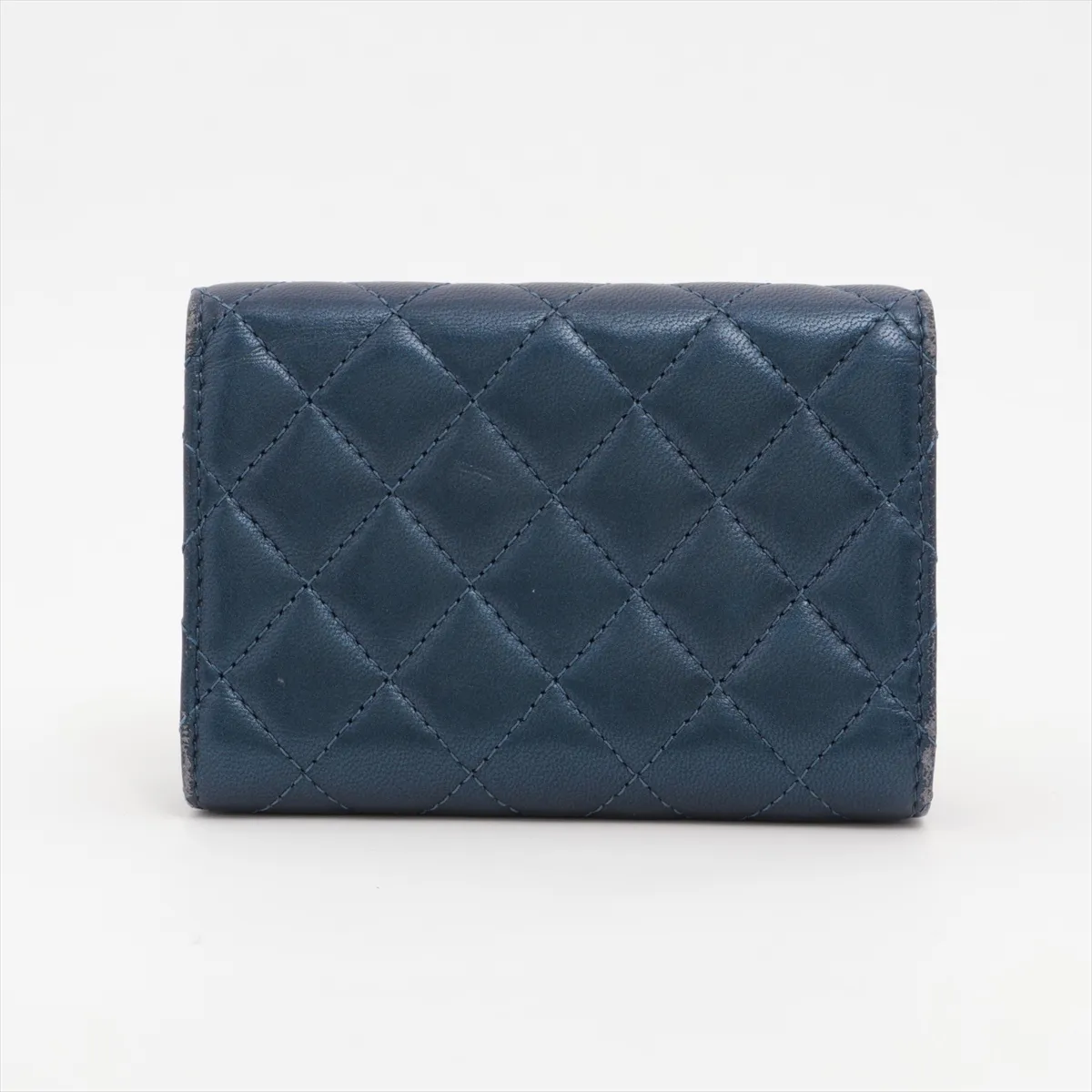 Matelassé Lambskin Compact Wallet, Blue with Gold Hardware, 30341960 — view 2