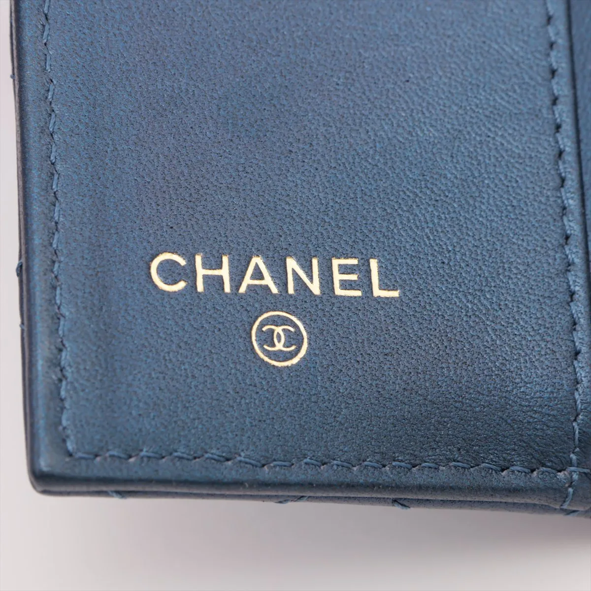 Matelassé Lambskin Compact Wallet, Blue with Gold Hardware, 30341960 — view 8