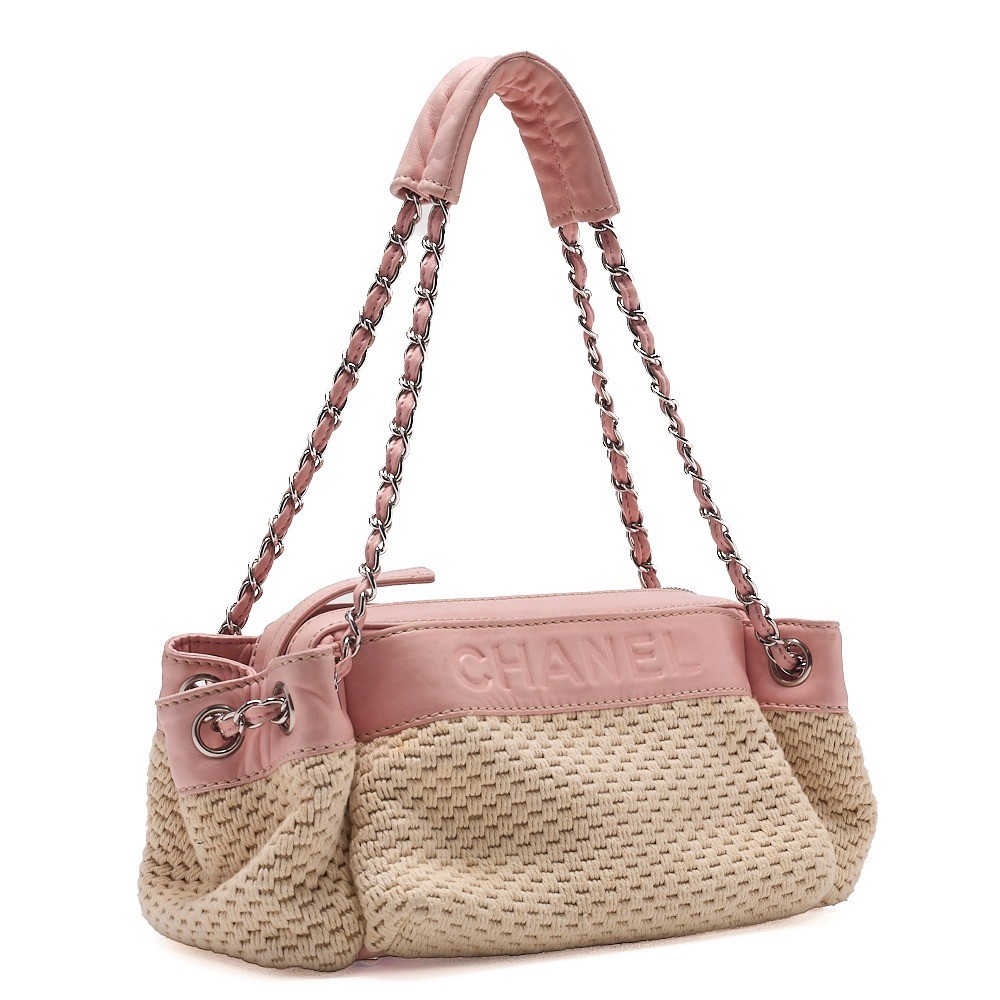 Trasse Cotton x Lambskin Shoulder Bag Pink x Ivory — view 3