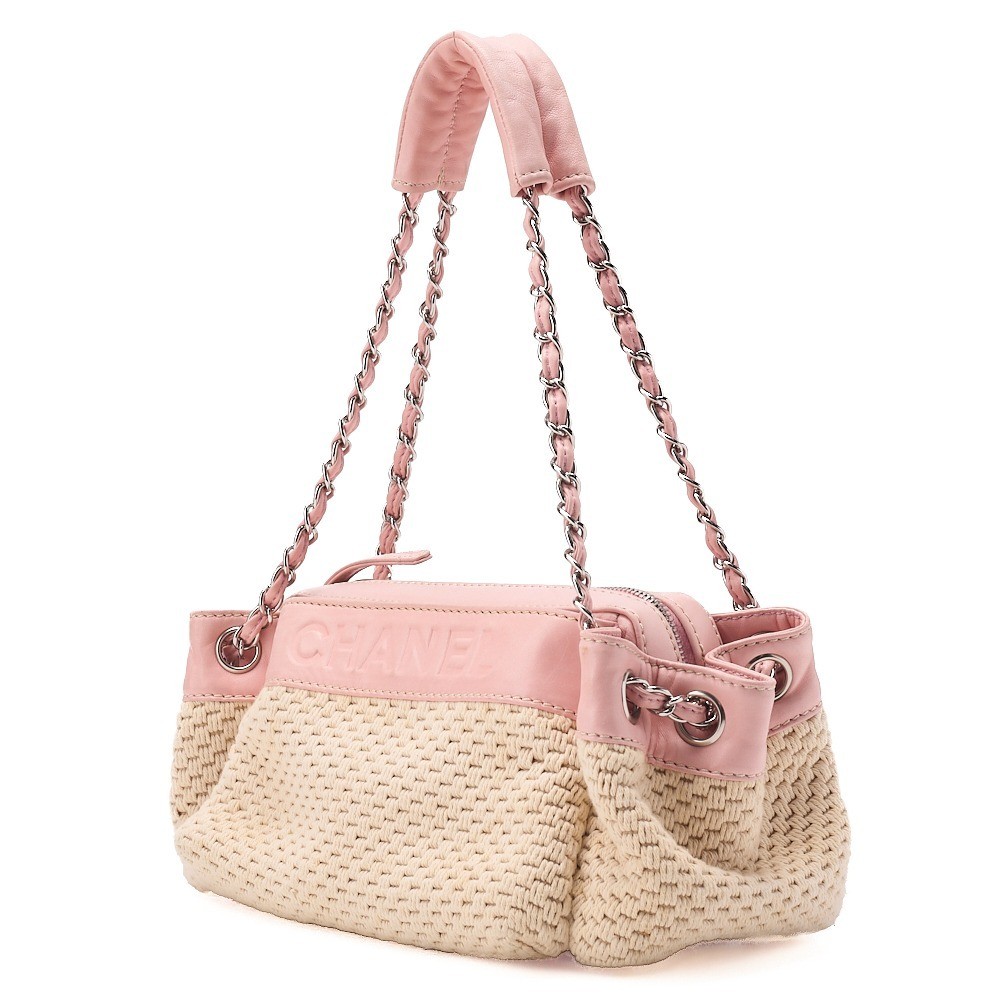 Trasse Cotton x Lambskin Shoulder Bag Pink x Ivory — view 4