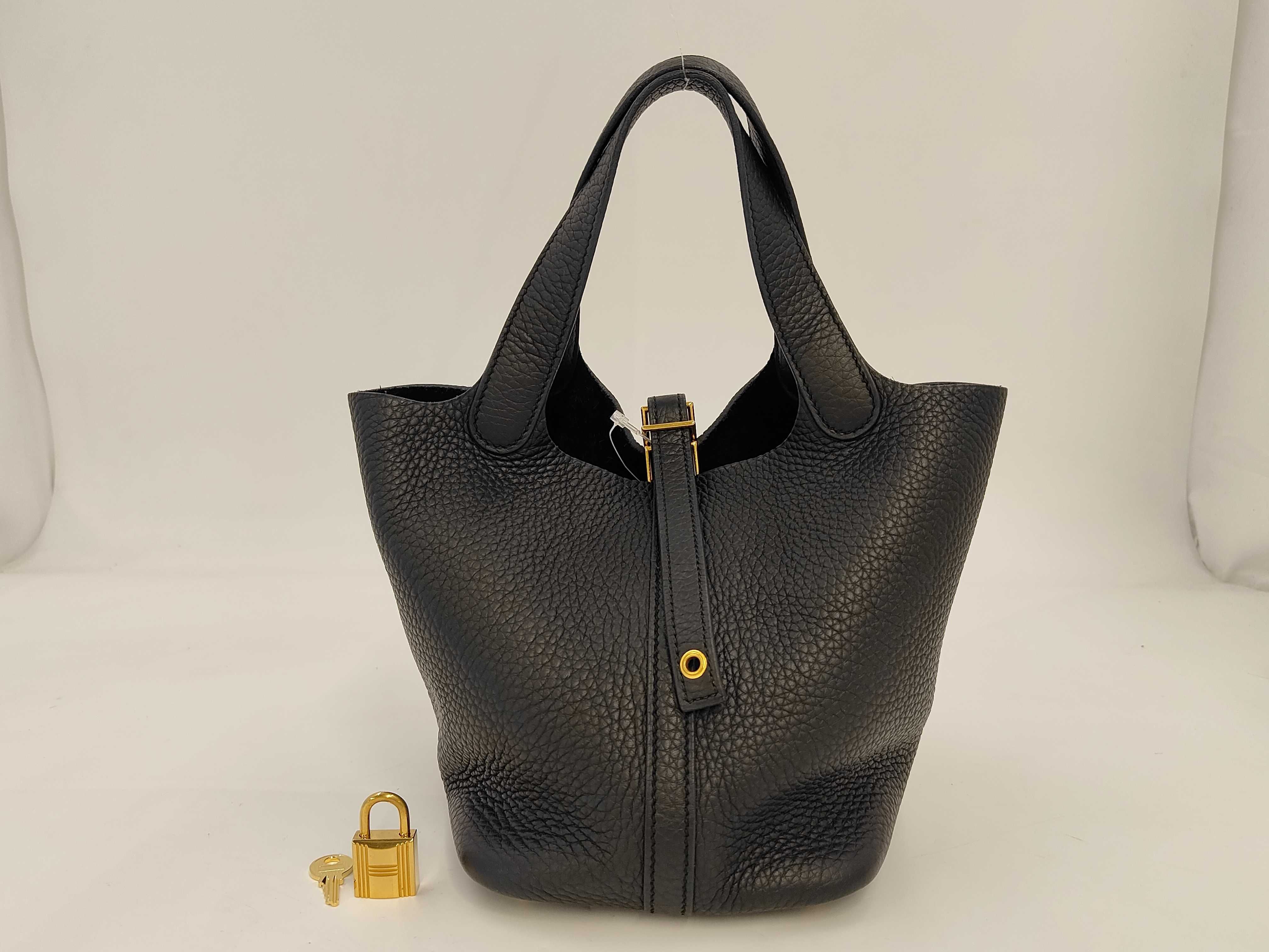 Picotin Lock PM Taurillon Leather Black U Stamp Gold Handbag