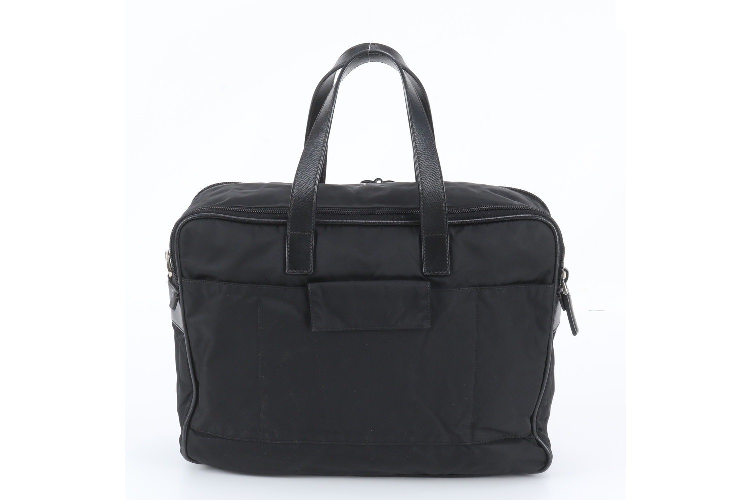 Tessuto Nylon Triangle Logo Leather Business Bag — view 3
