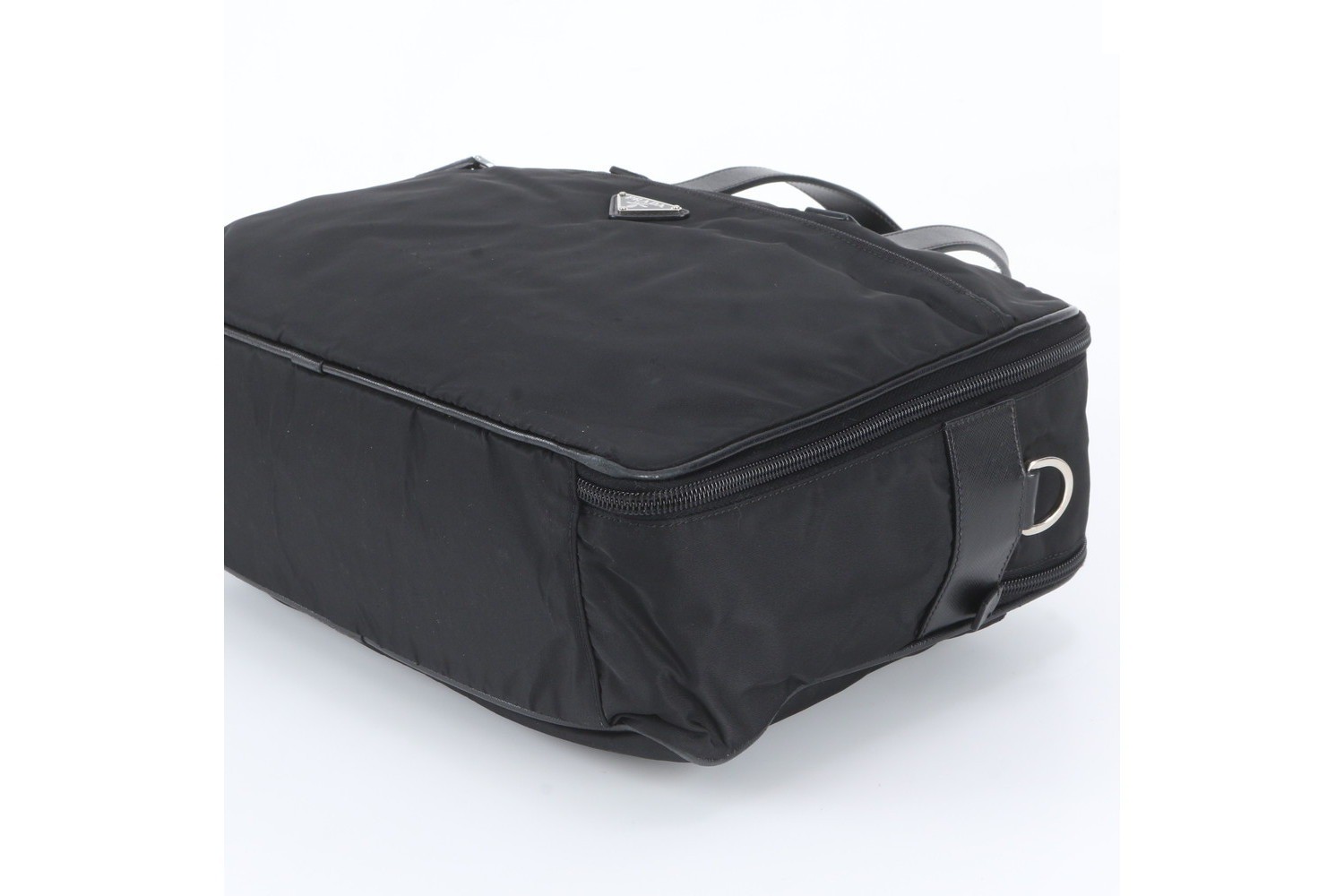 Tessuto Nylon Triangle Logo Leather Business Bag — view 4