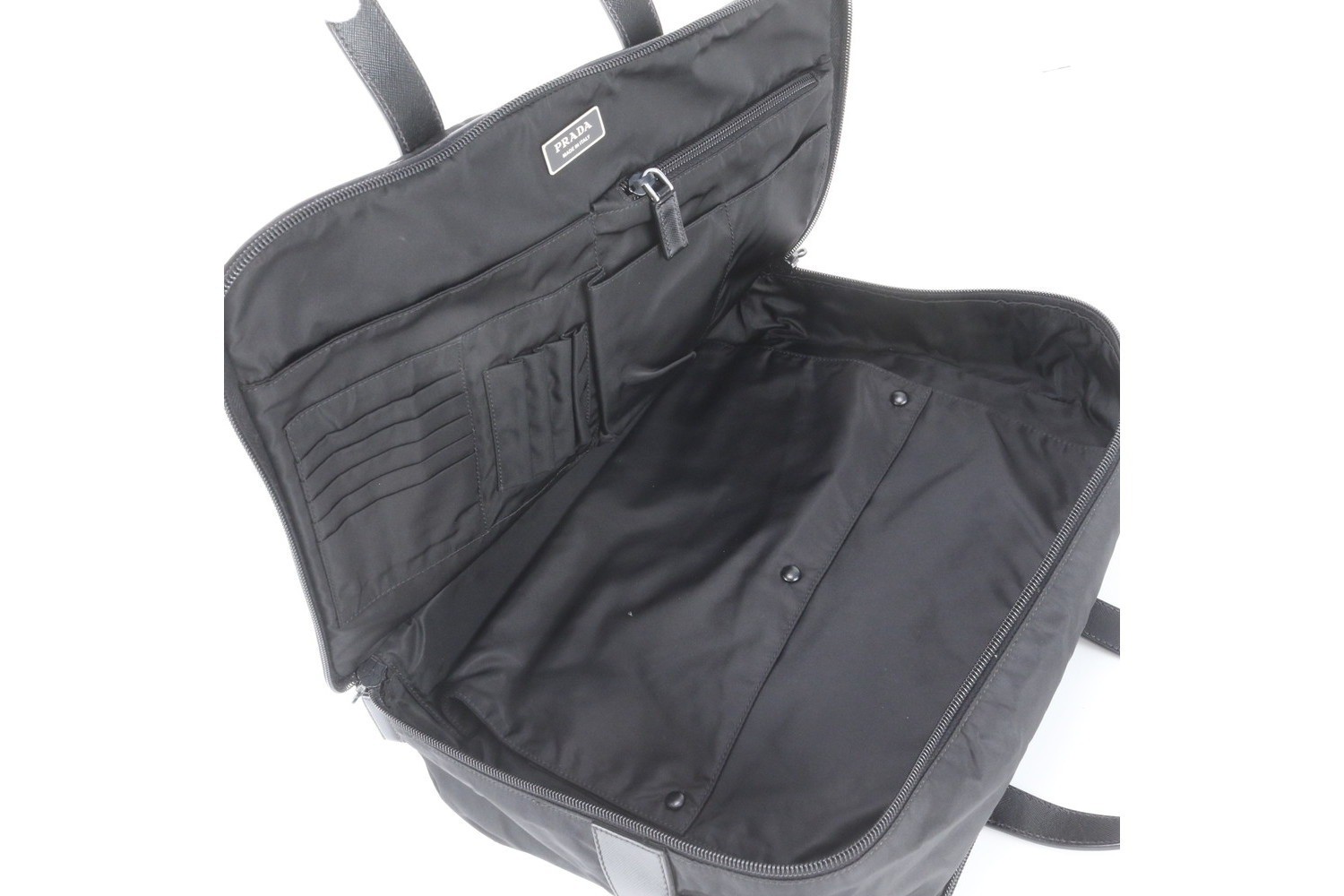 Tessuto Nylon Triangle Logo Leather Business Bag — view 7