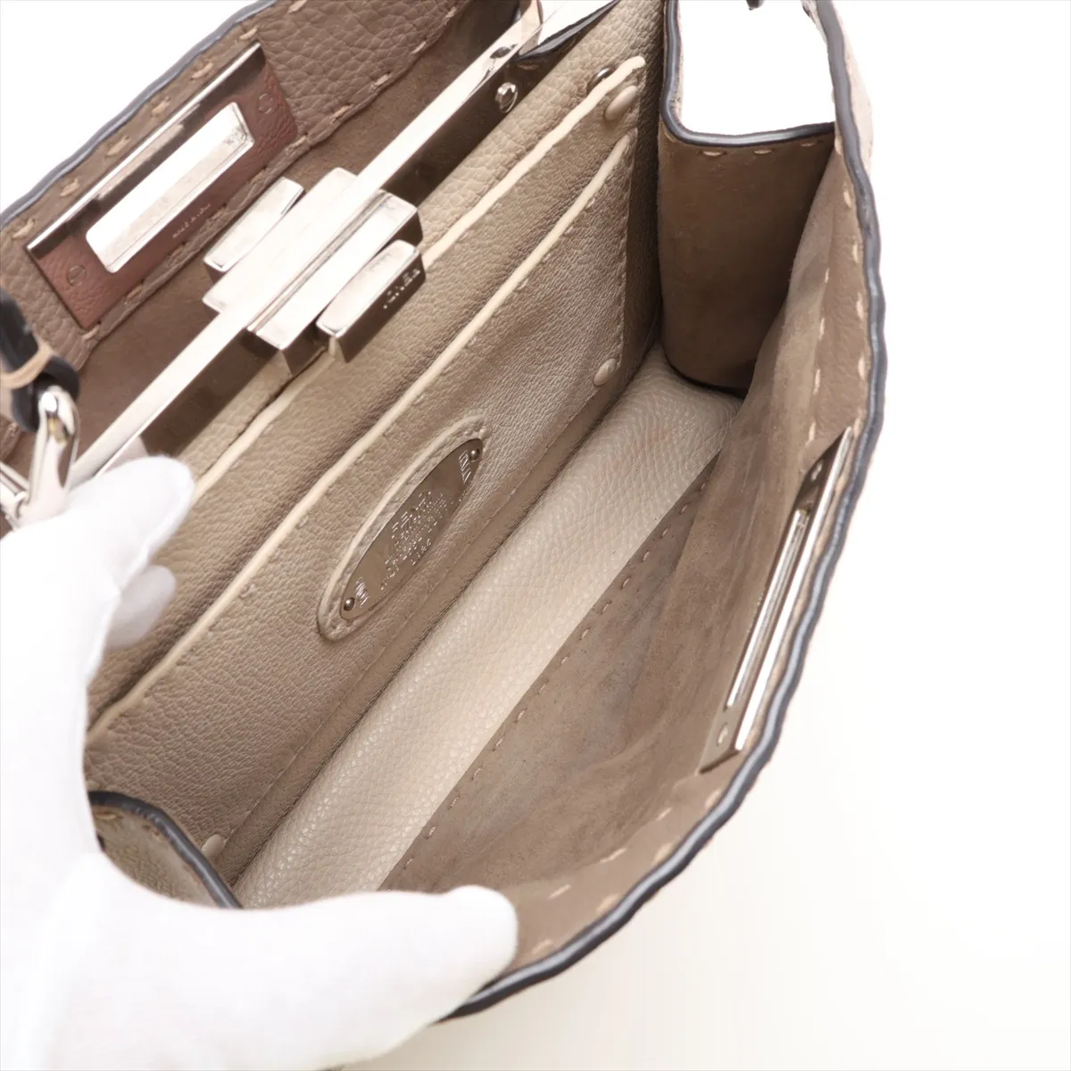 Selleria Peekaboo I.U Medium Leather Handbag, Greige, 8BN321 — view 7