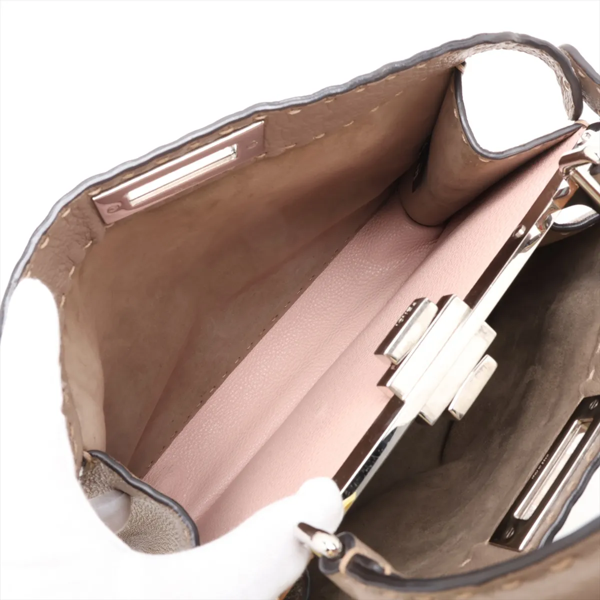 Selleria Peekaboo I.U Medium Leather Handbag, Greige, 8BN321 — view 9