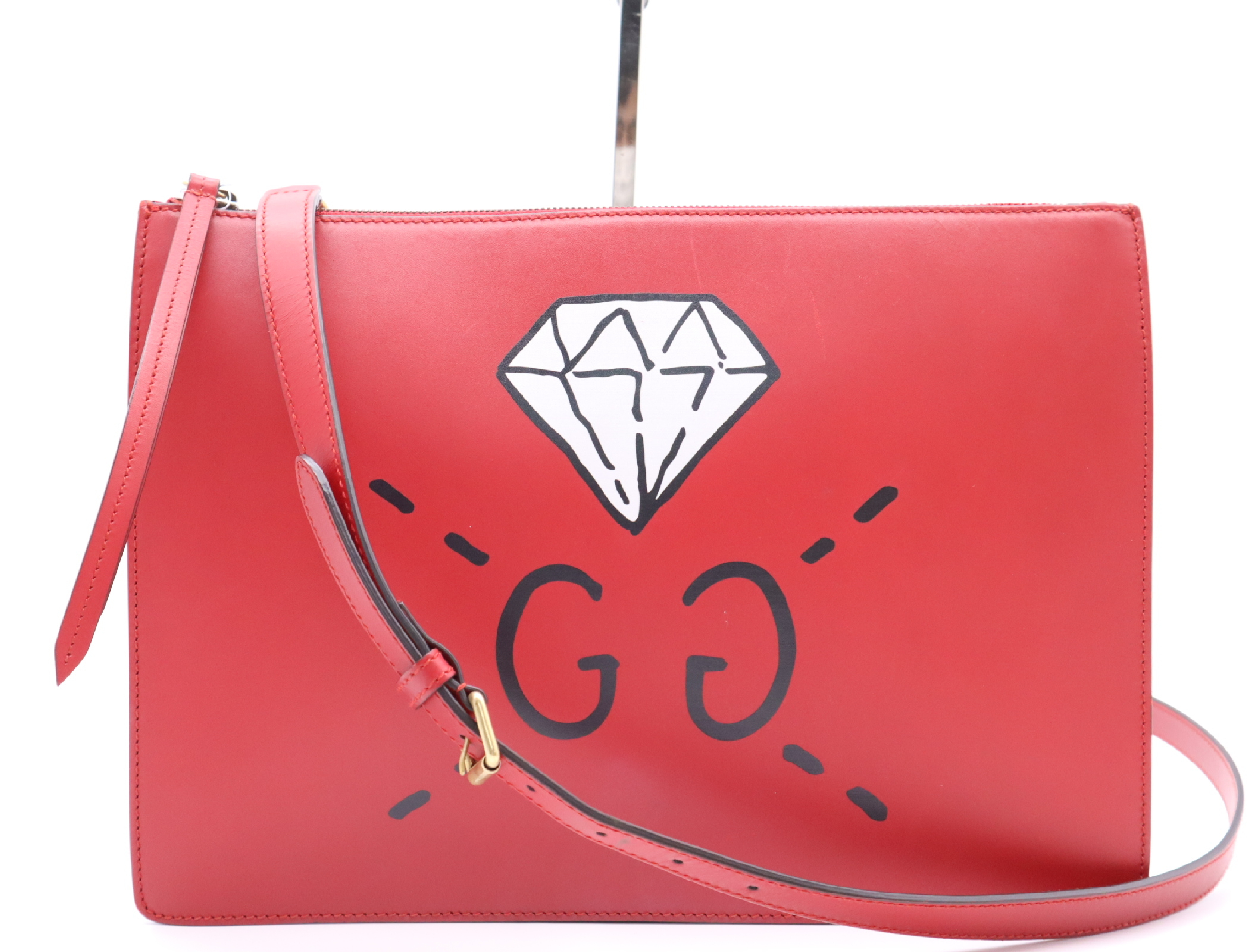429004 Leather Gucci Ghost Shoulder Bag, Red, with Shoulder Strap, Handbag