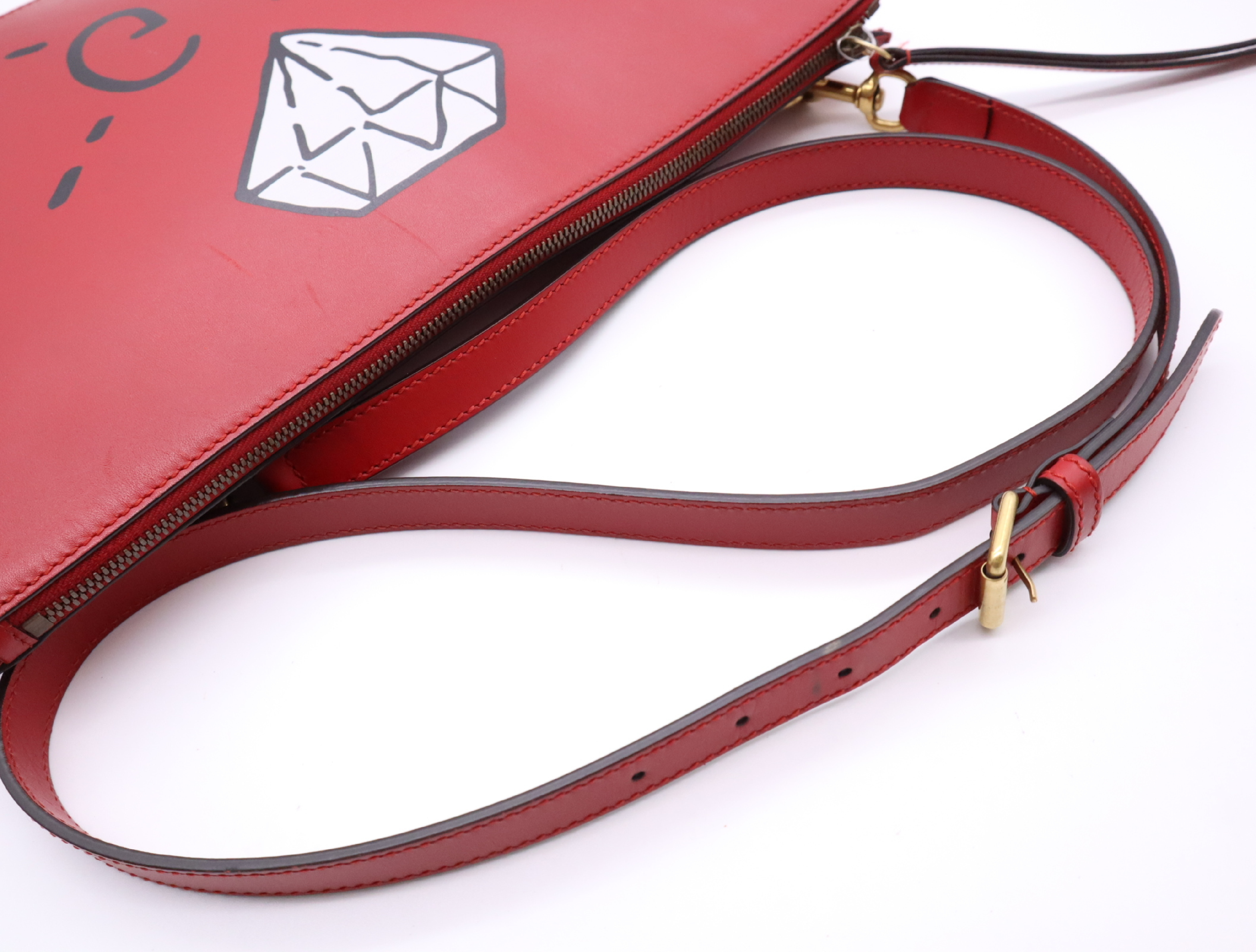 429004 Leather Gucci Ghost Shoulder Bag, Red, with Shoulder Strap, Handbag — view 12