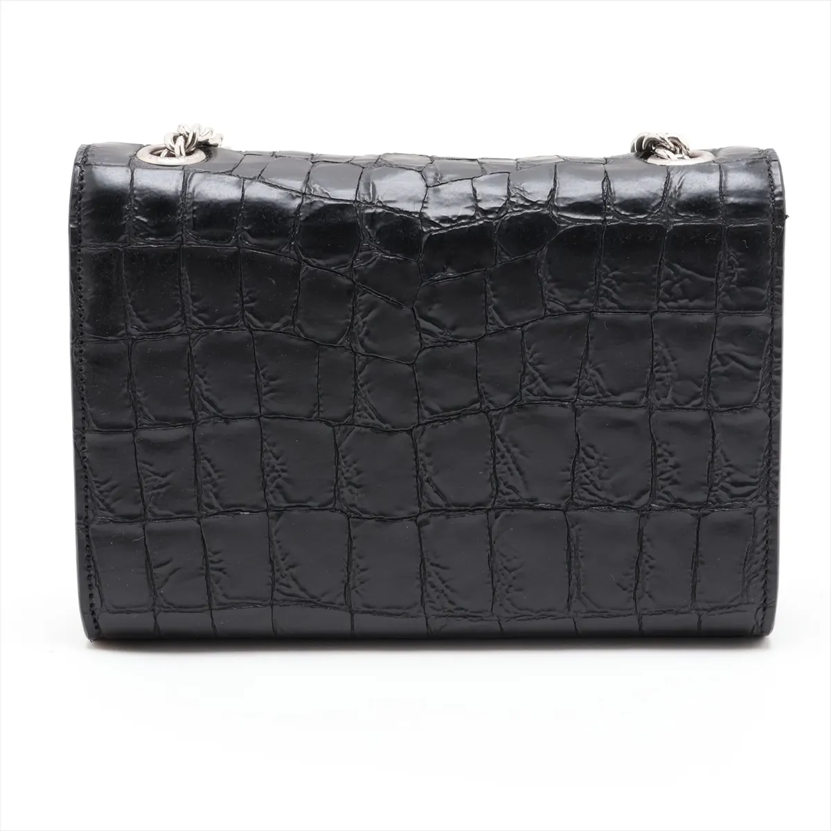 326076 Crocodile Embossed Chain Shoulder Bag, Black — view 2