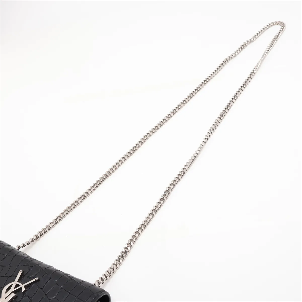 326076 Crocodile Embossed Chain Shoulder Bag, Black — view 5