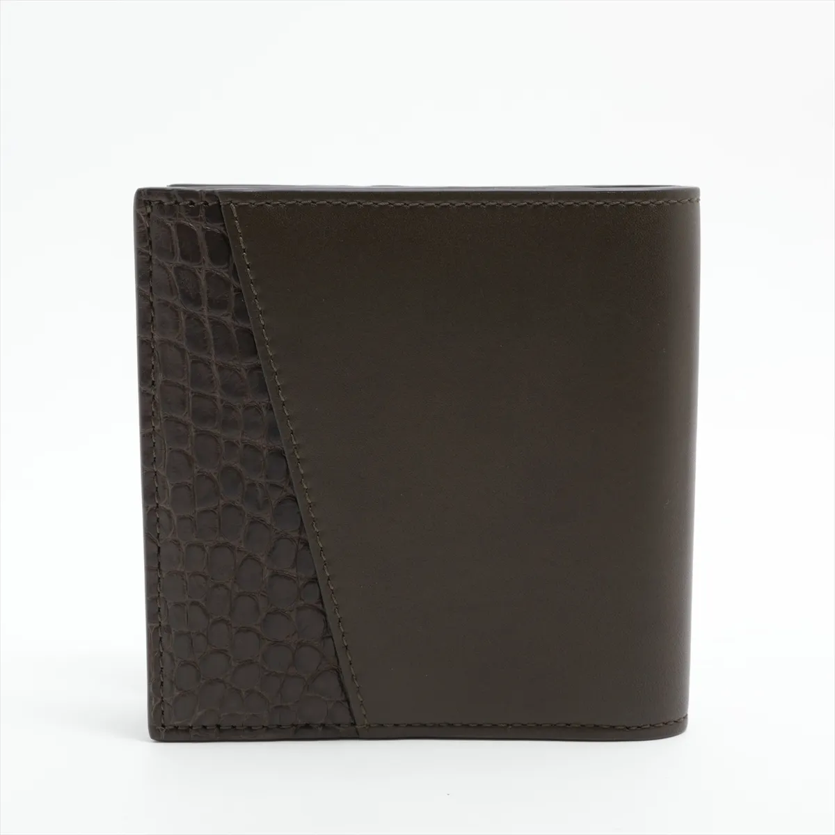 crocodile-embossed leather compact wallet, khaki, RFID detected. — view 2