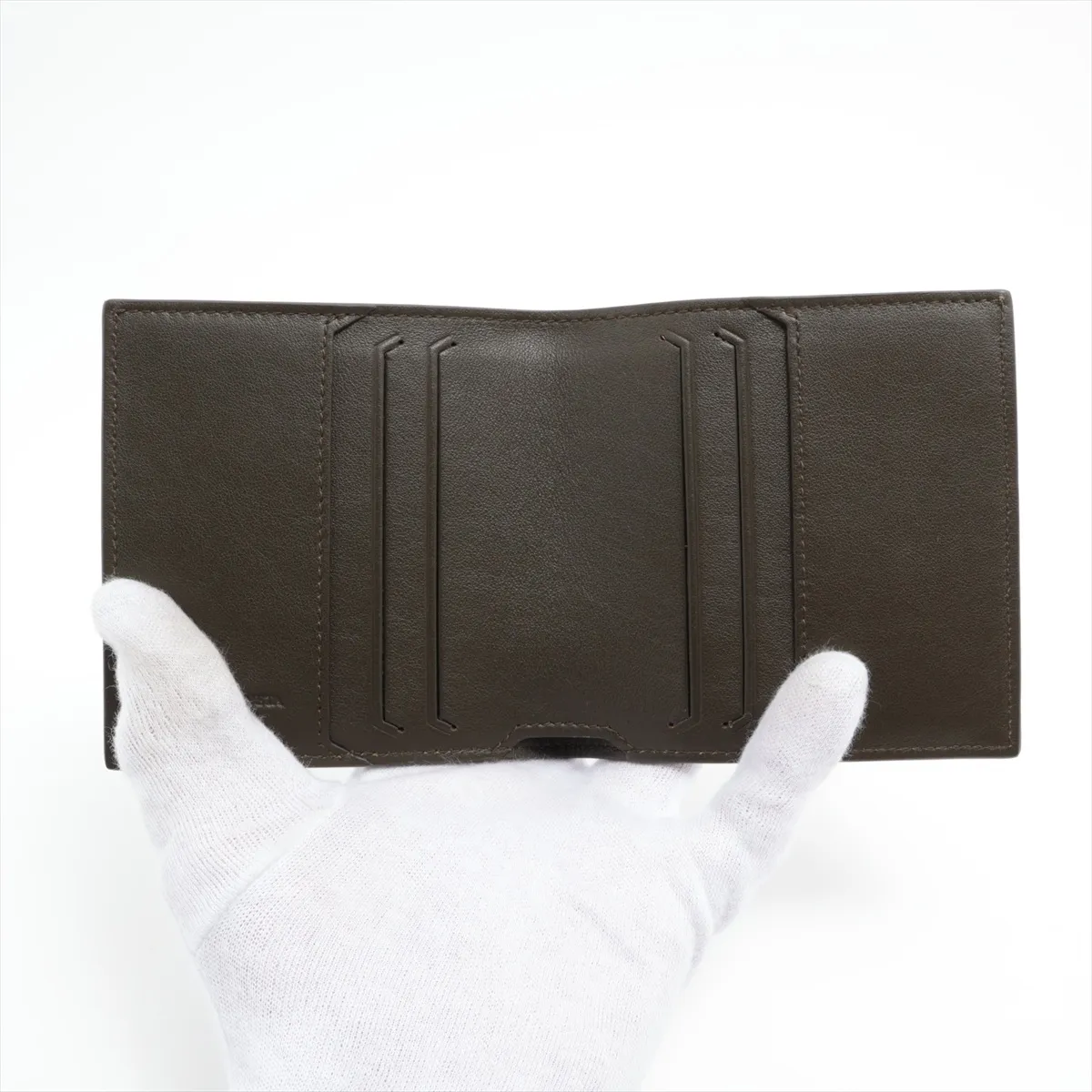 crocodile-embossed leather compact wallet, khaki, RFID detected. — view 3
