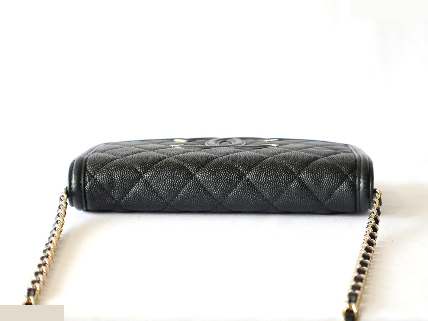 CC Filigree Caviar Skin Chain Wallet Shoulder Bag, Black — view 5