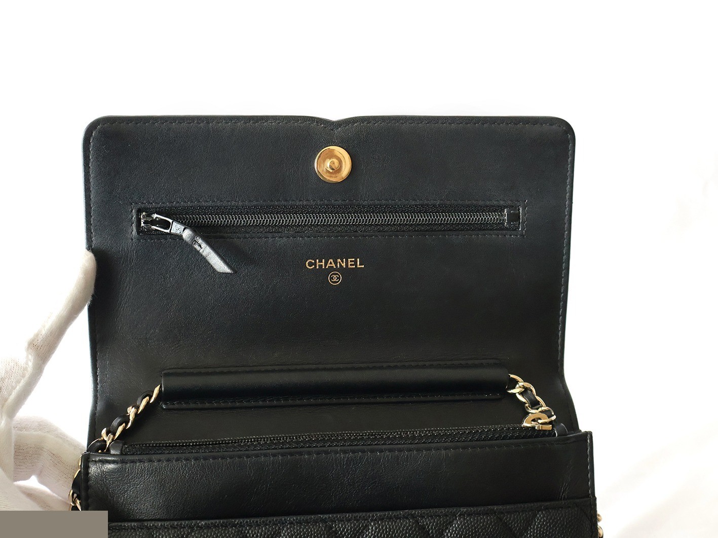CC Filigree Caviar Skin Chain Wallet Shoulder Bag, Black — view 9