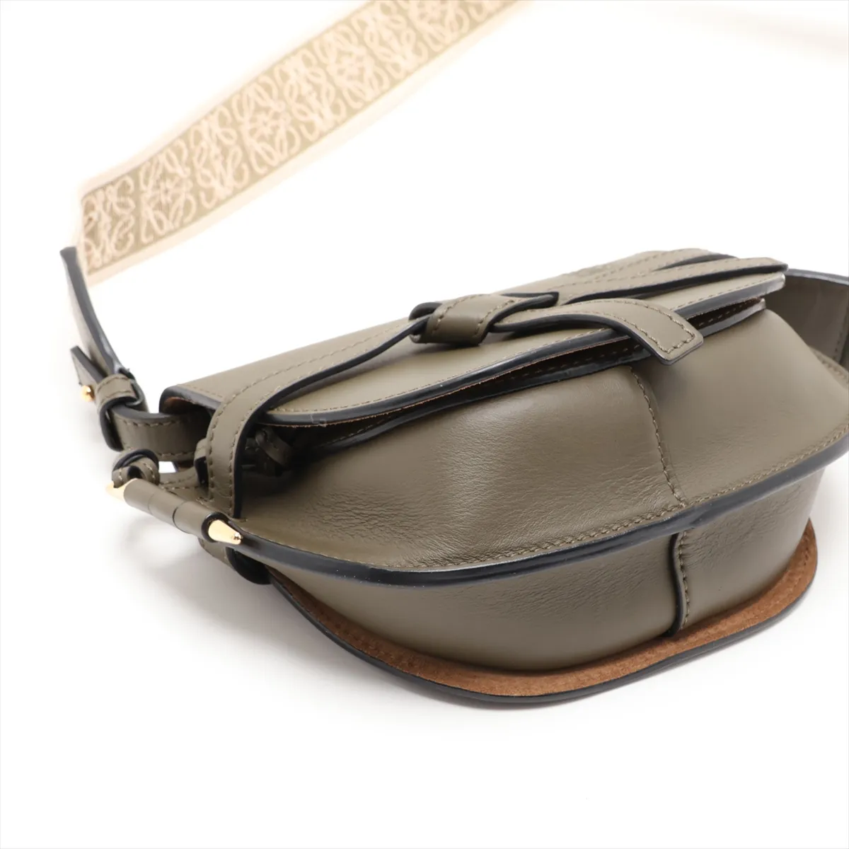 Gate Dual Mini Leather Shoulder Bag, Khaki — view 4