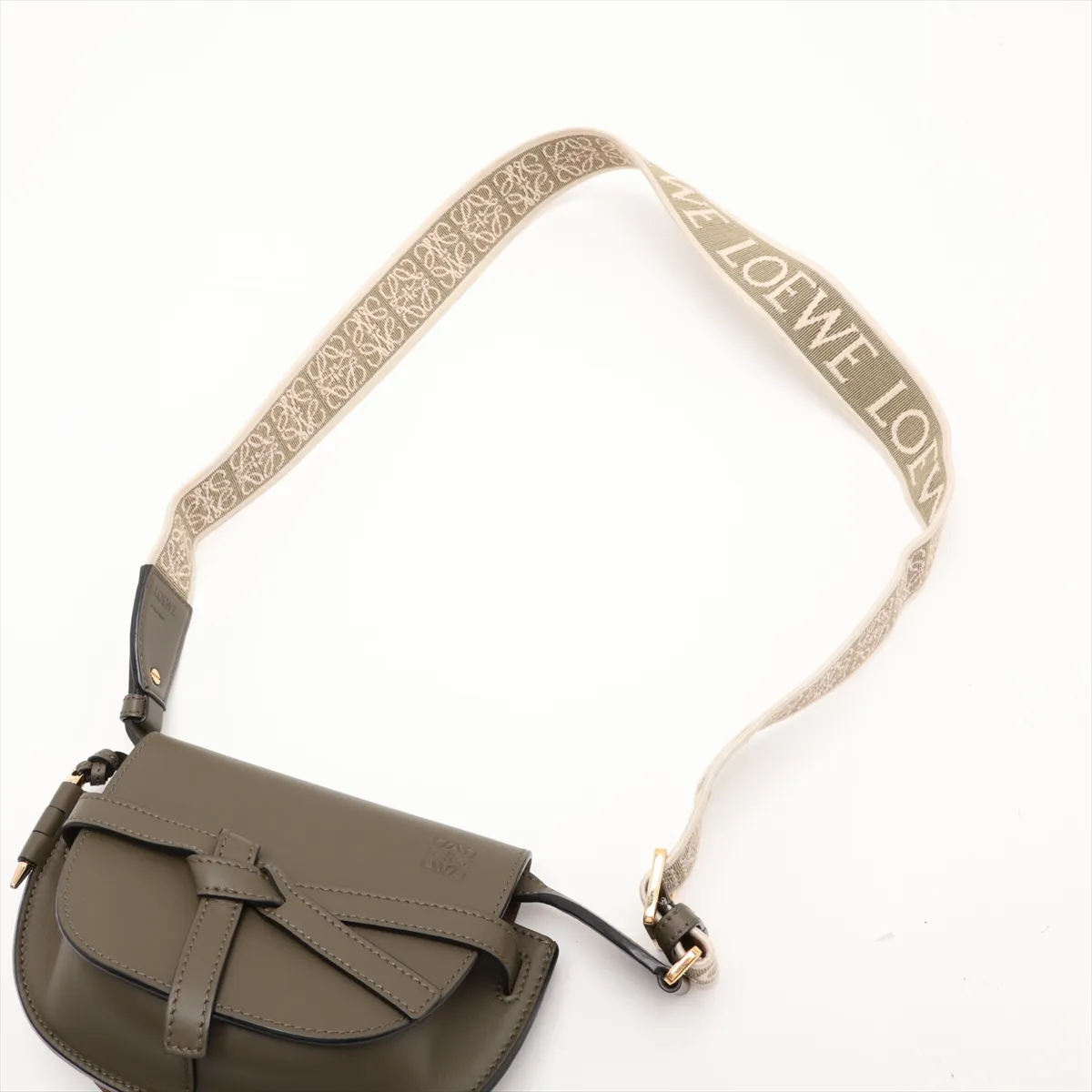 Gate Dual Mini Leather Shoulder Bag, Khaki — view 5