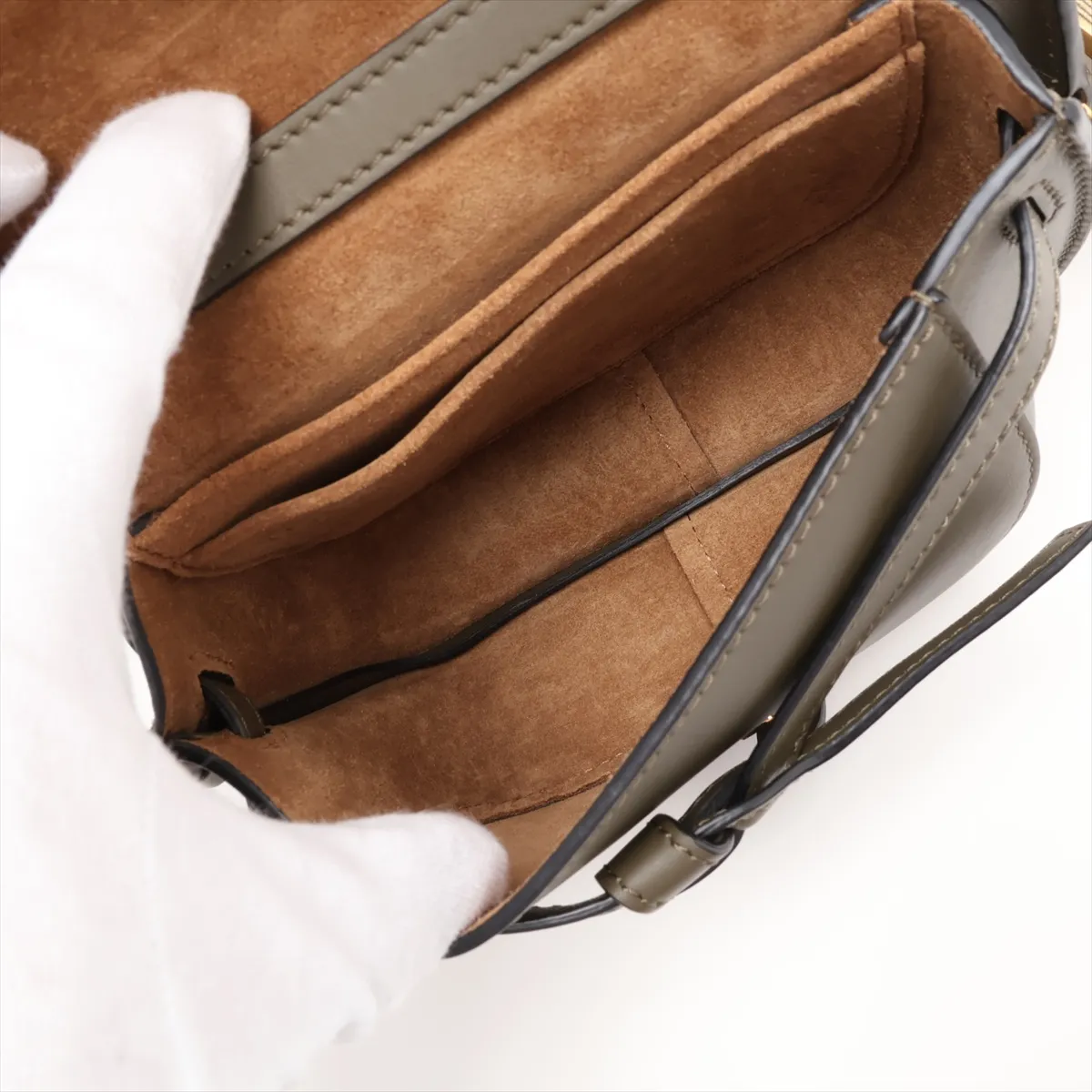 Gate Dual Mini Leather Shoulder Bag, Khaki — view 6