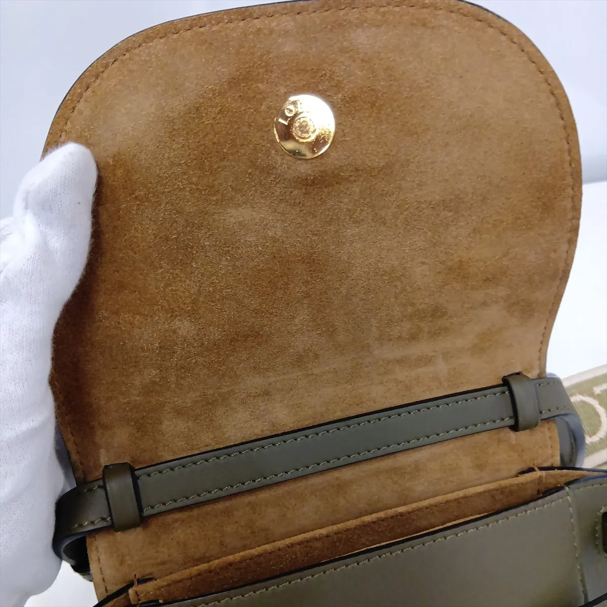 Gate Dual Mini Leather Shoulder Bag, Khaki — view 9