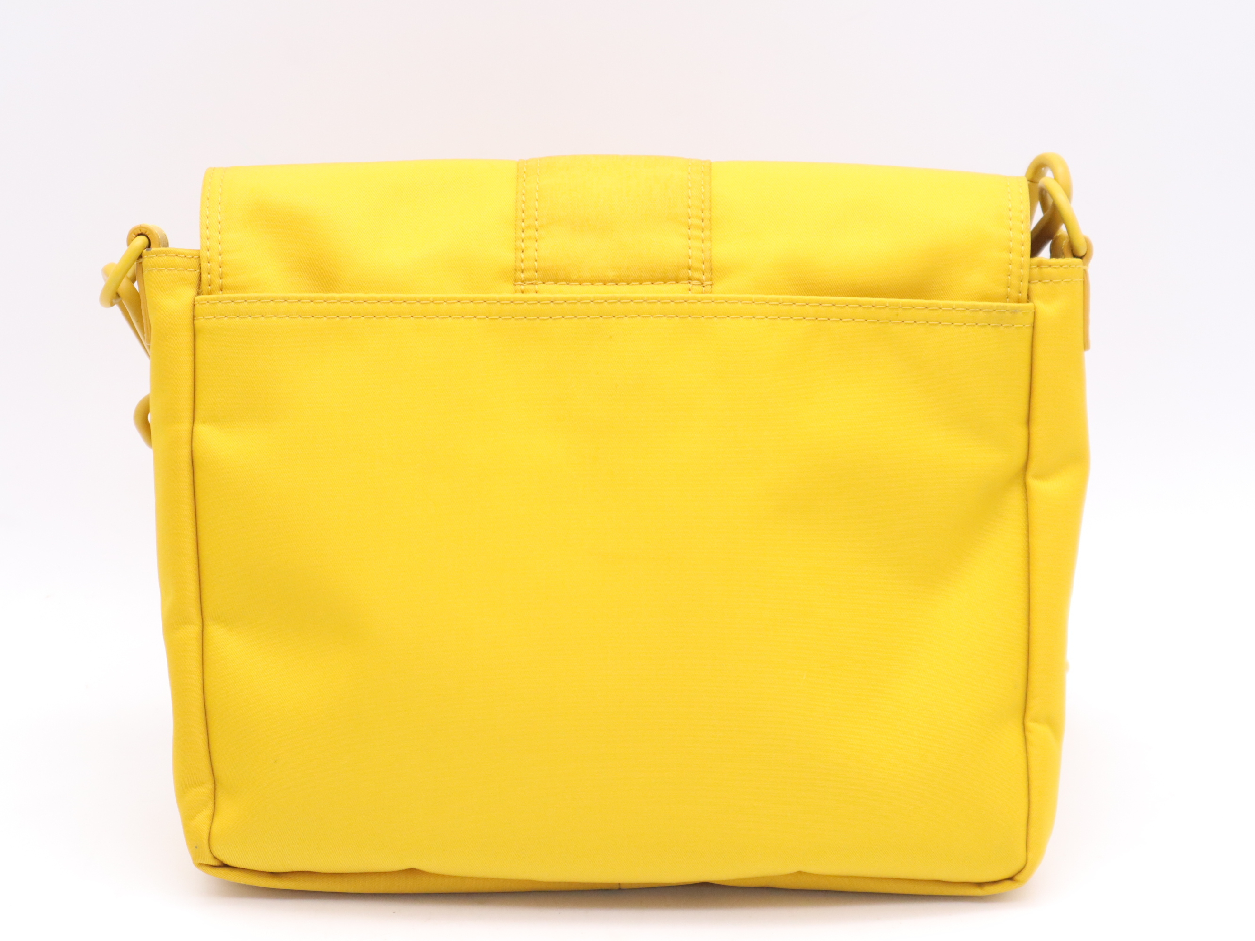 Nylon Mamma Bucket Messenger Bag, Yellow, Silver Hardware, with Shoulder Strap. — view 2