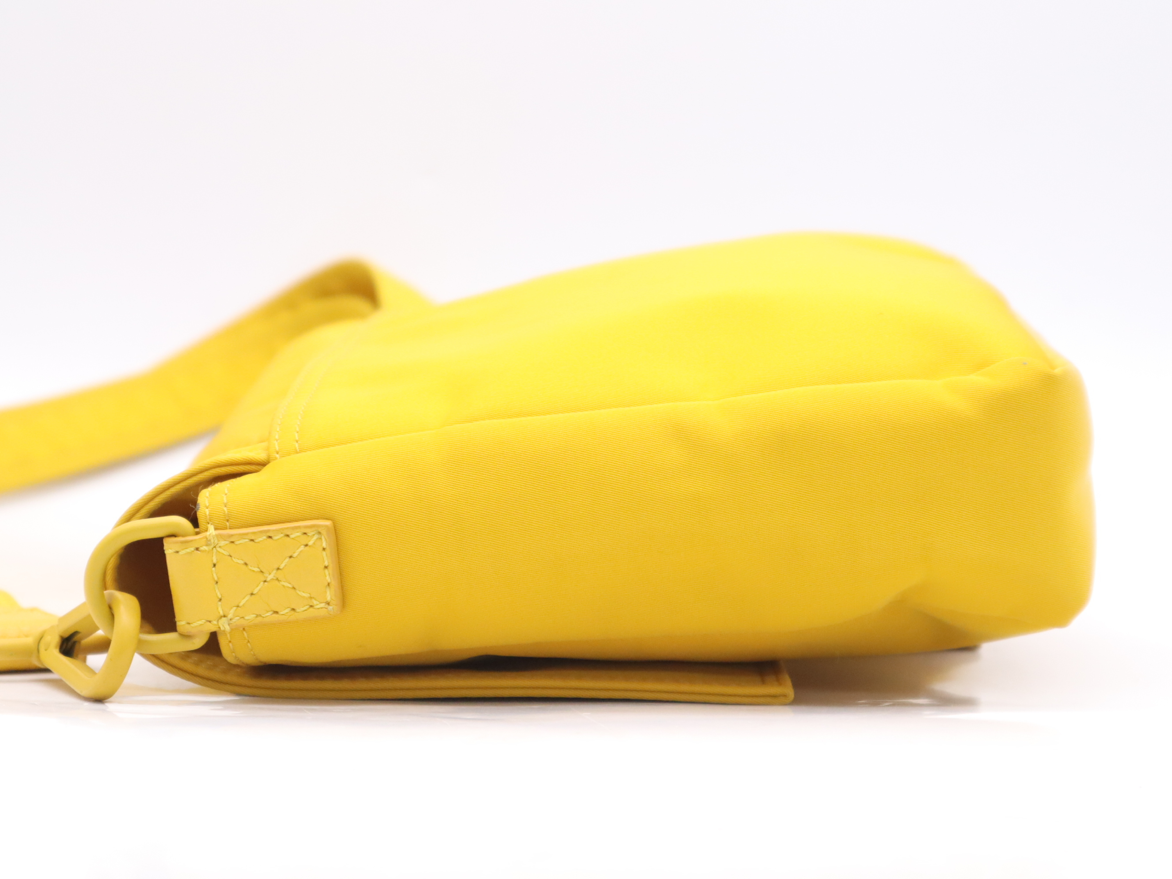 Nylon Mamma Bucket Messenger Bag, Yellow, Silver Hardware, with Shoulder Strap. — view 3