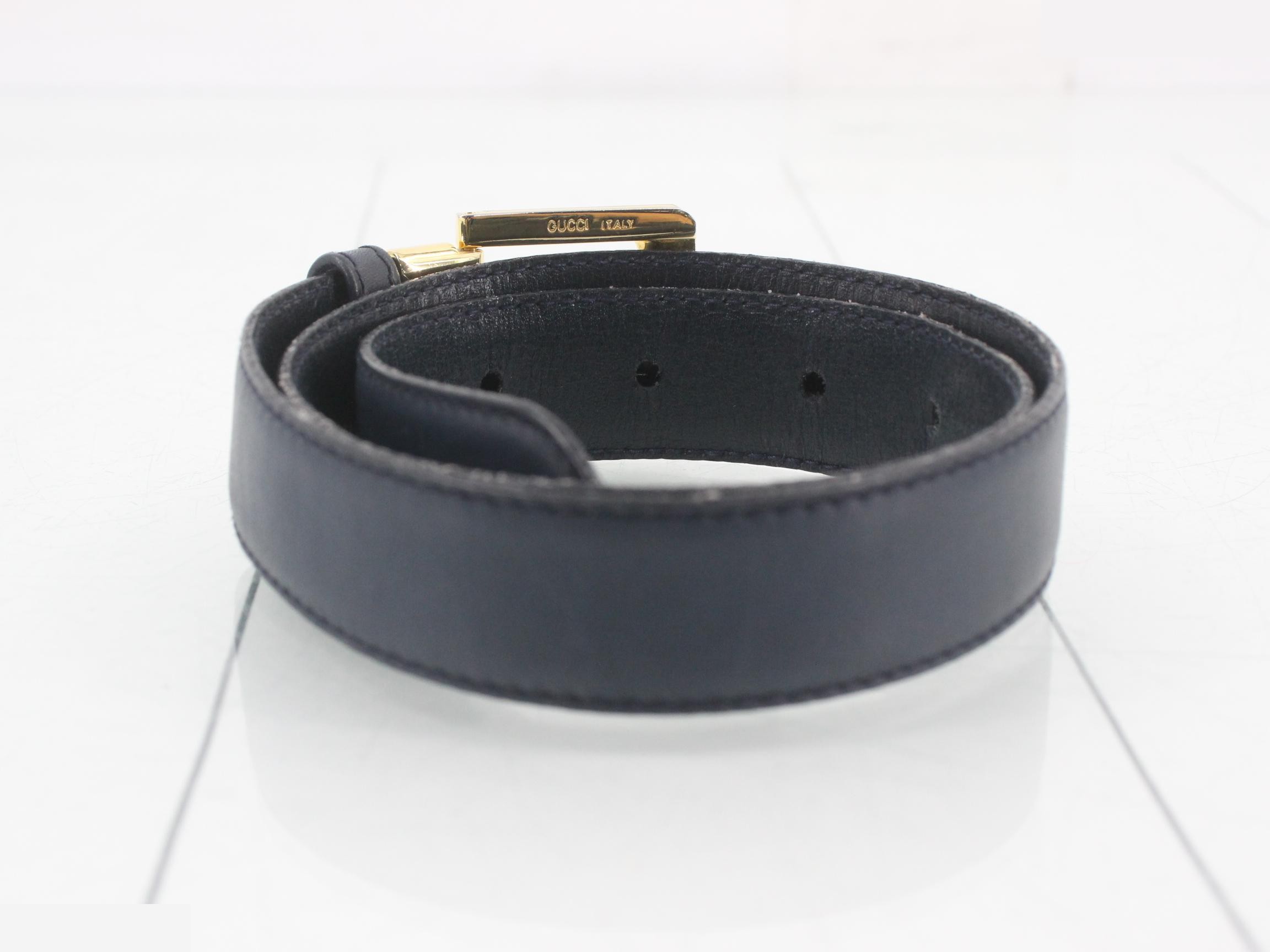 Sherry Line Buckle Leather Belt, Size 44/110, Navy — view 2