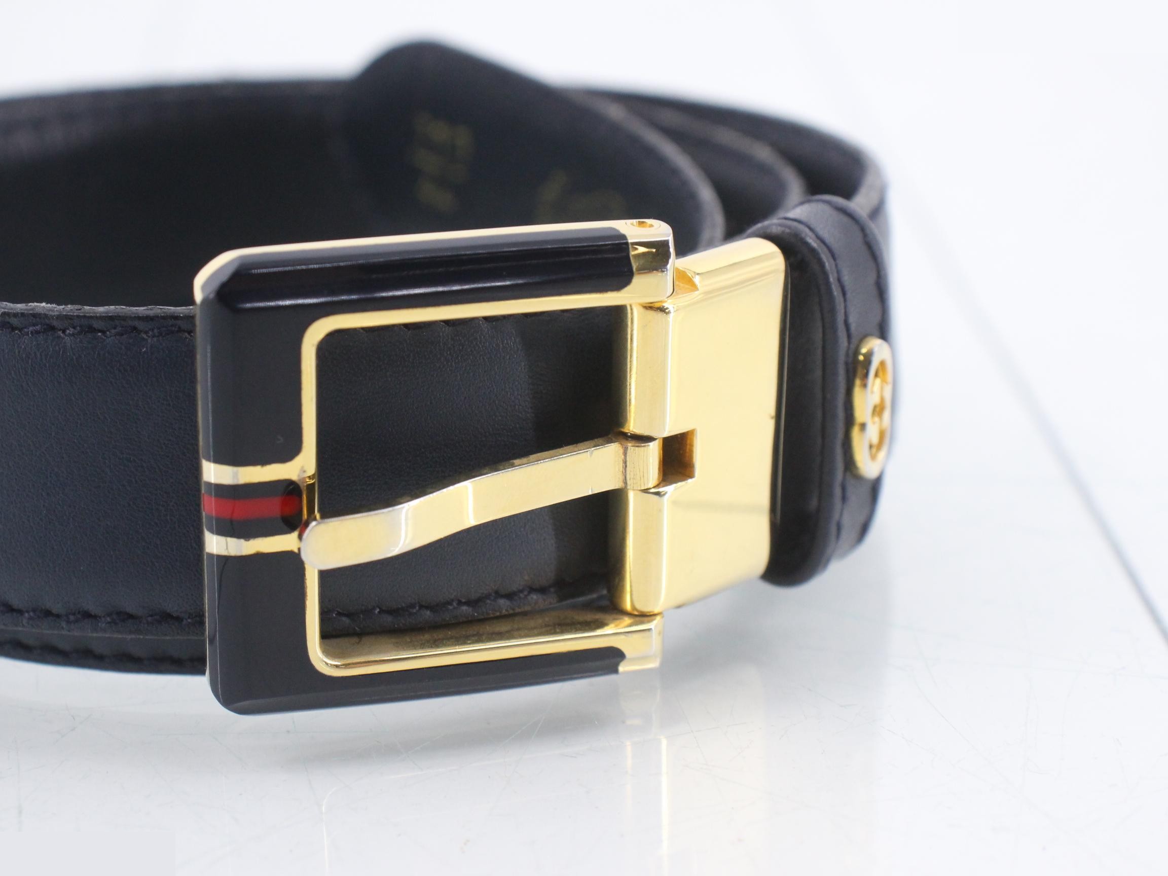 Sherry Line Buckle Leather Belt, Size 44/110, Navy — view 3