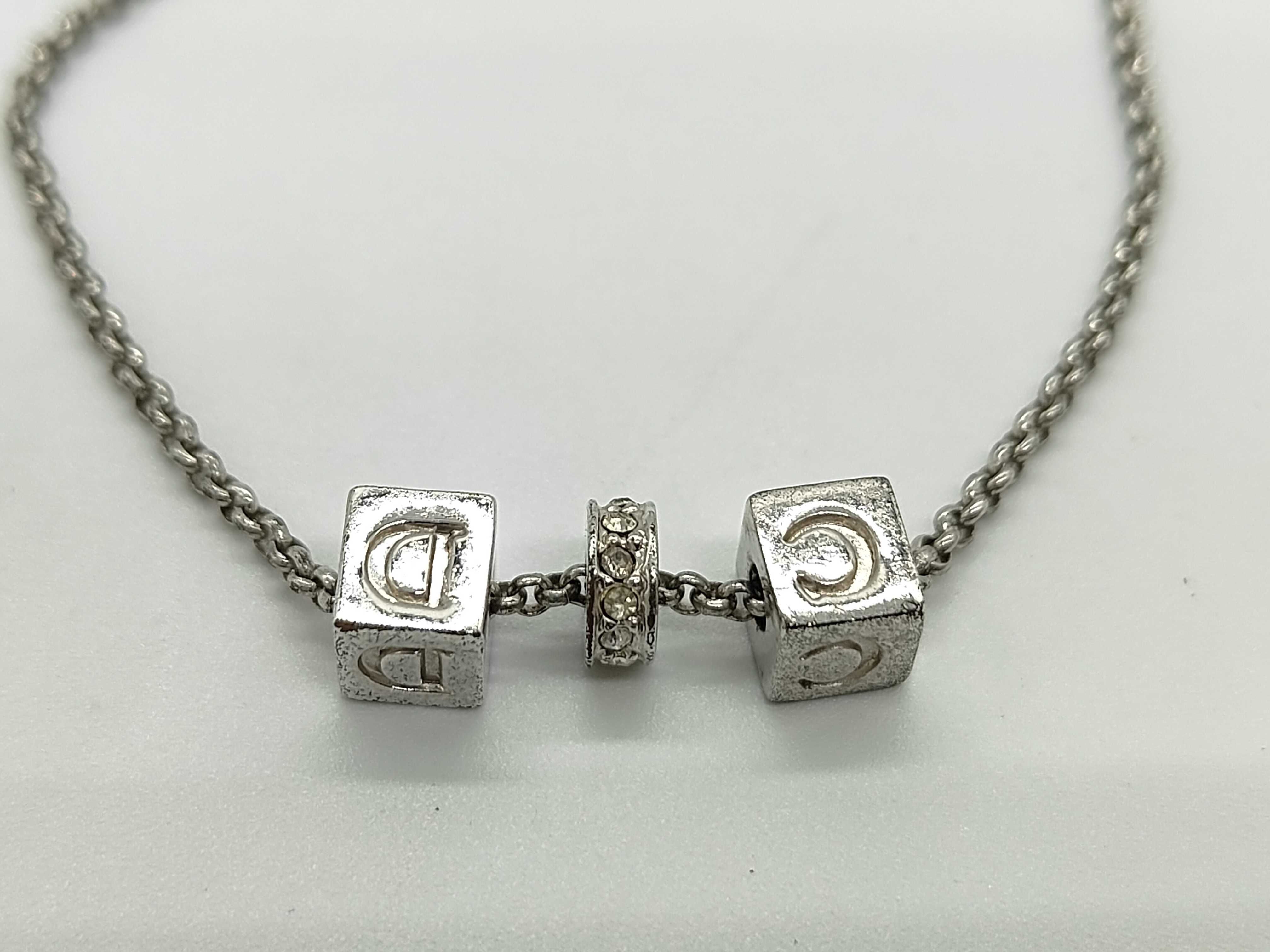 CD Logo Cube Rhinestone Silver Necklace — view 2
