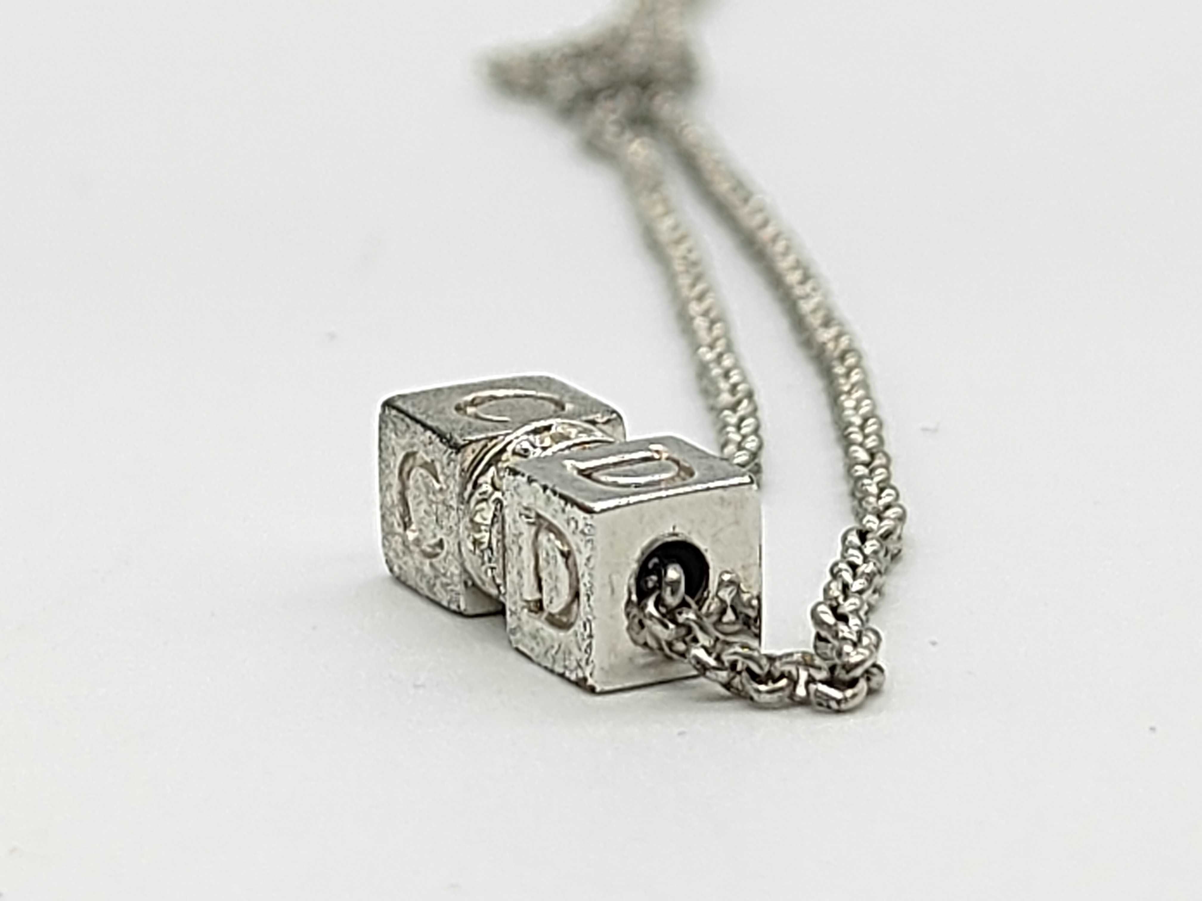 CD Logo Cube Rhinestone Silver Necklace — view 3